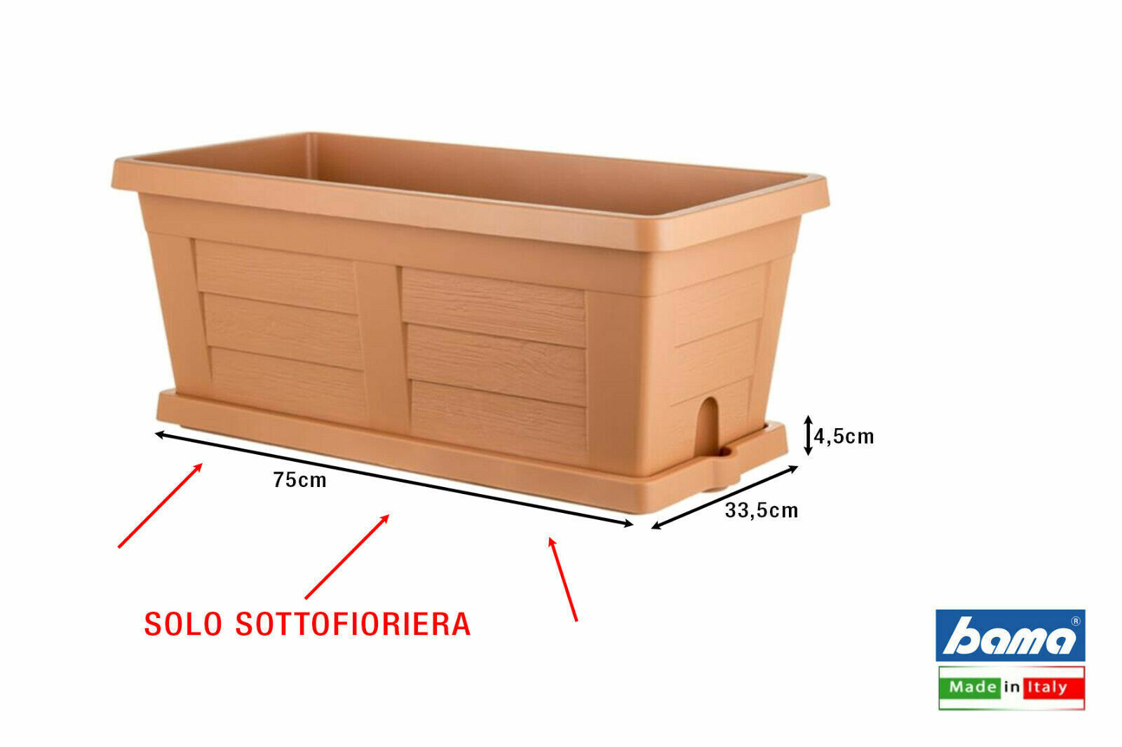 SOTTOFIORIERA TERRA EFFETTO LEGNO CM. 80 TERRACOTTA SENZA FIORIERA PLASTICA
