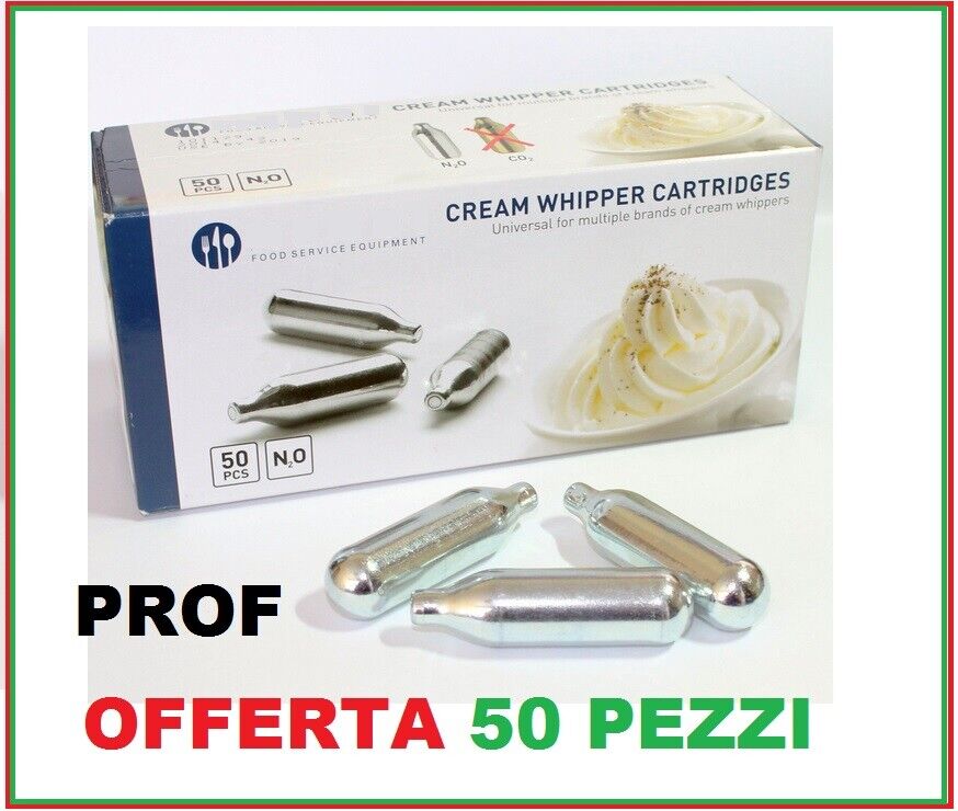 50 PZ RICARICA CAPSULE CARTUCCE PER SIFONE PANNA CREMA CREAM PANNA N2O PROF