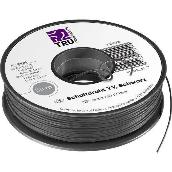 Tru components 1565380 cavo per cablaggi yv 1 x 0.20 mm nero 50 m