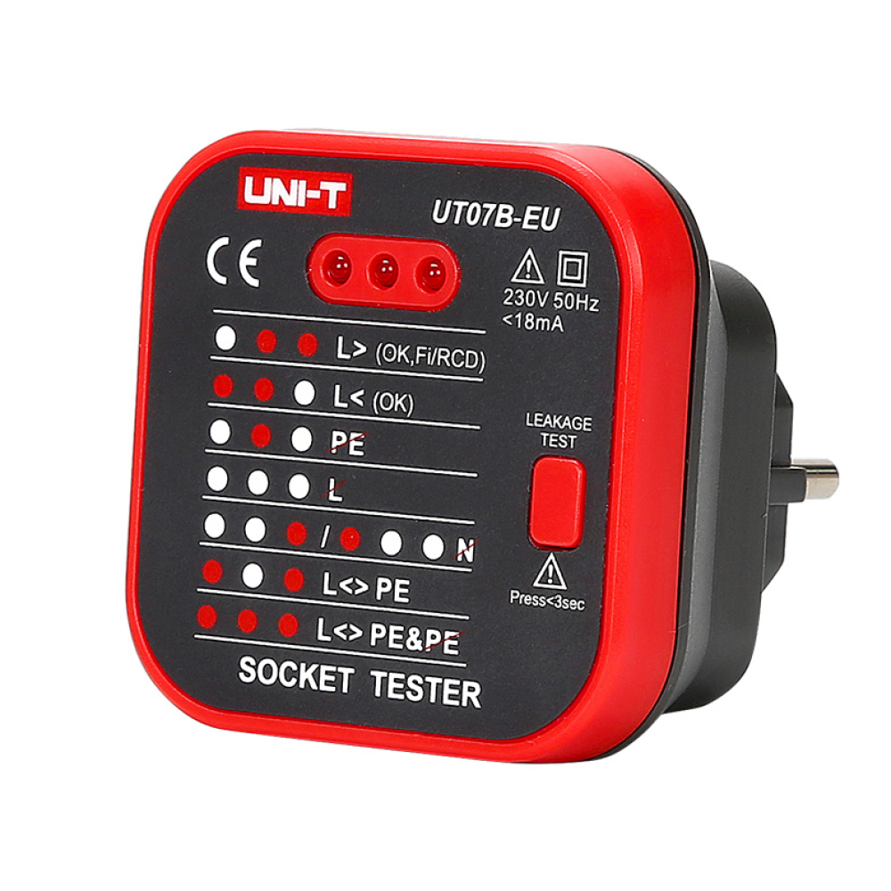 Tester prese elettriche UNI-T UT07B schuko prova terra tensione collegamento