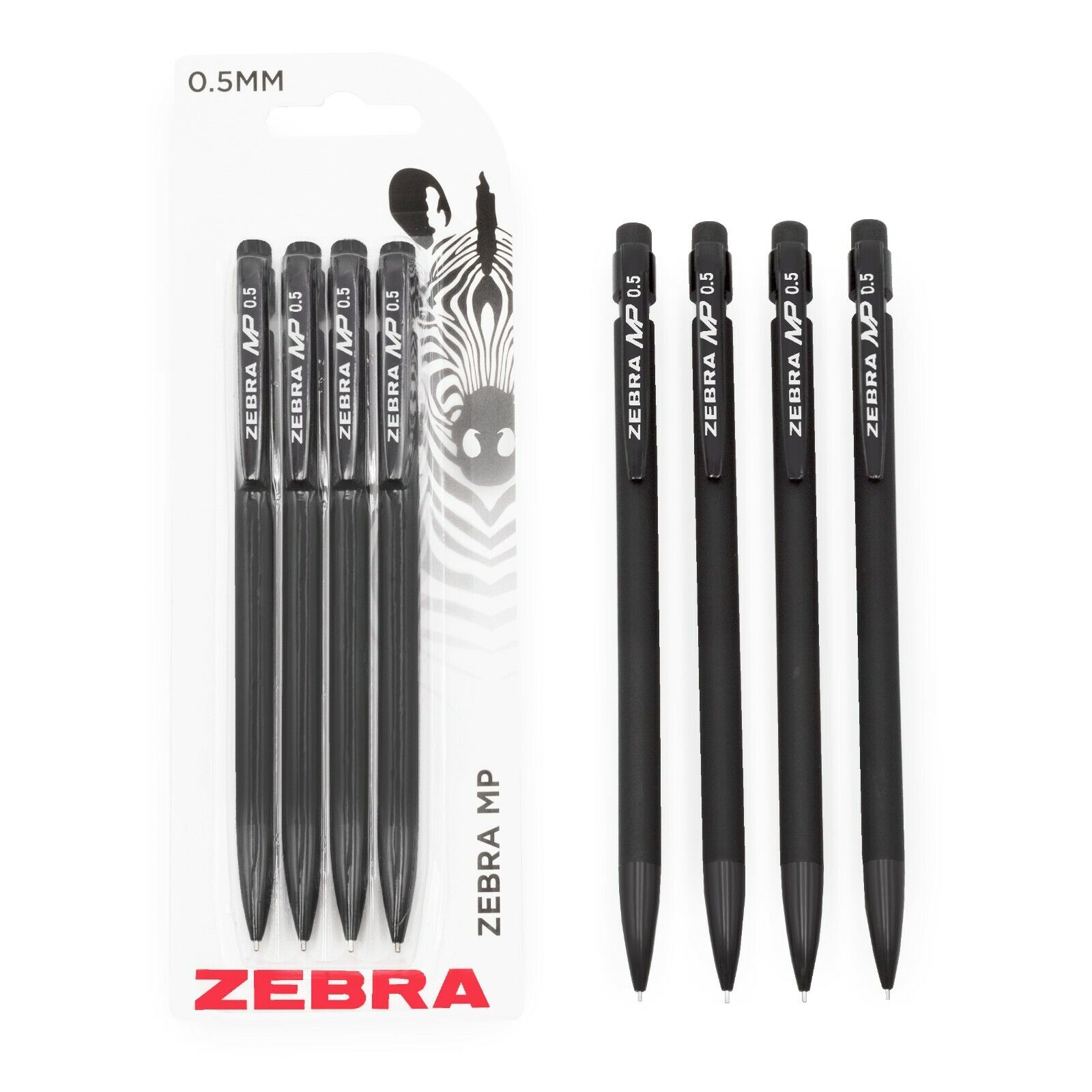Zebra Mp Portamine - 0.5mm Punta - Grafite Cavo - Nero Barile - 4 Confezione