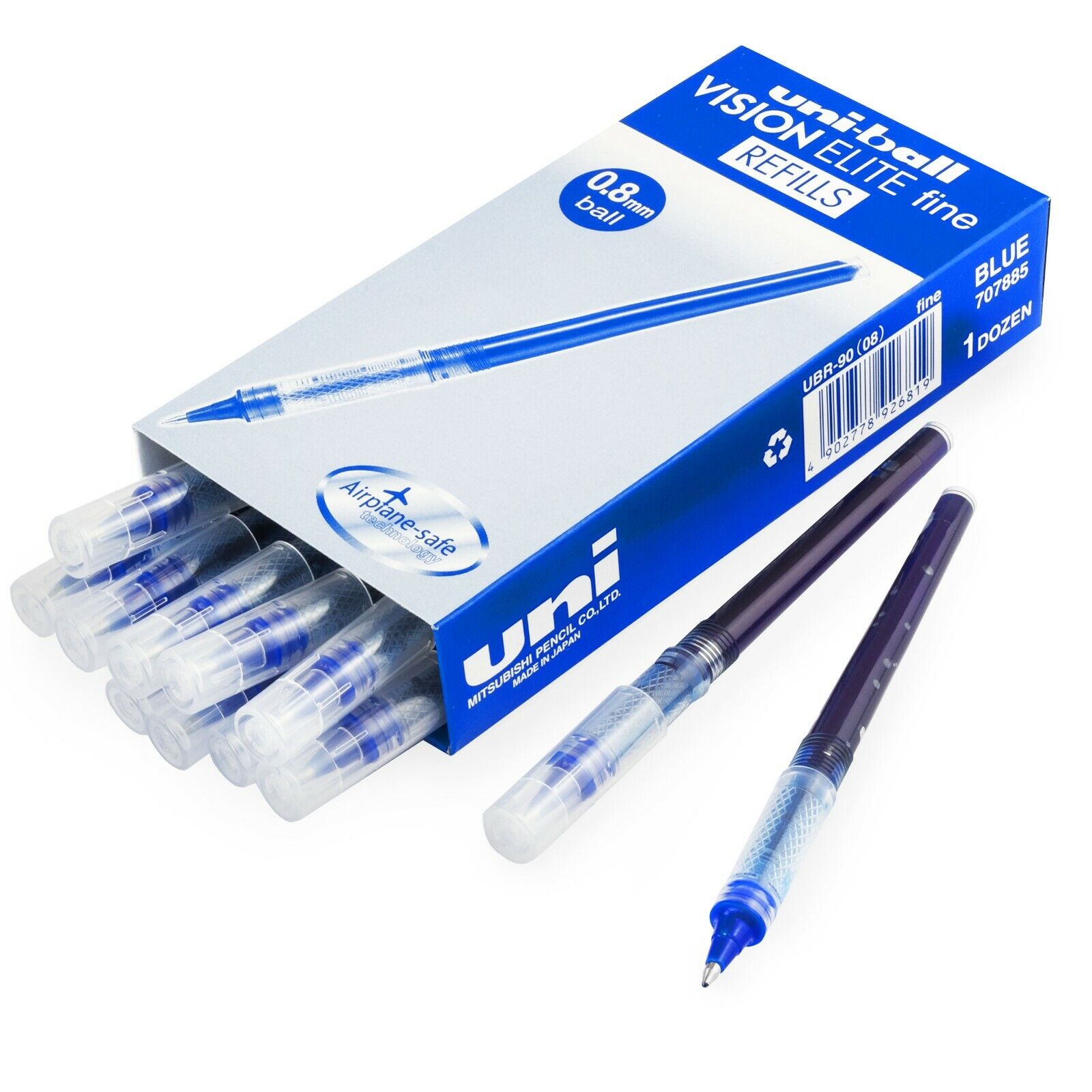 Uni-Ball Vision Elite Penna Ricarica - 0.8mm Fine - Liquid Ink - Blu -