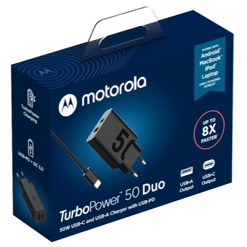 MOTOROLA CARICABATTERIE VELOCE TURBO POWER 50W COMPATTO NUOVO IN CONFEZIONE