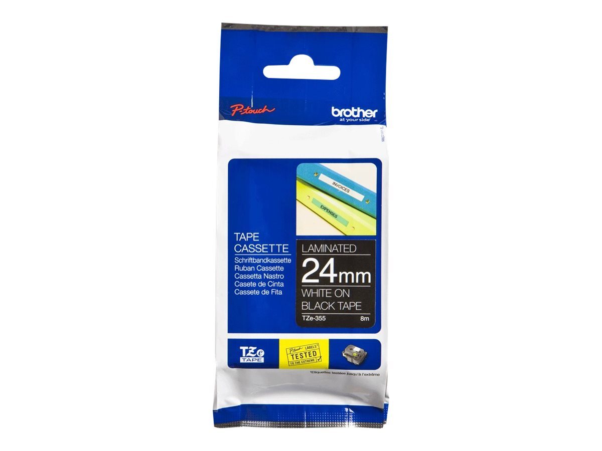 Brother Nastro per etichettatura 24mm Bianco su nero TZe Trasferimento TZE355