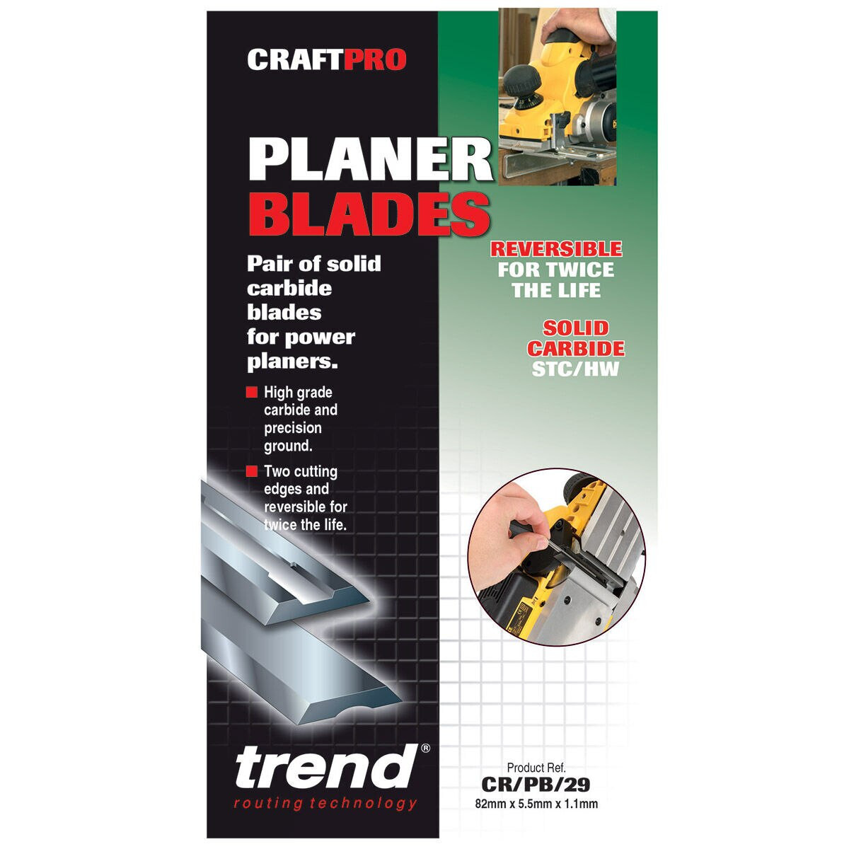 Trend Cr/Pb29 Craftpro 82mm Reversibile Lame per Piallatrice