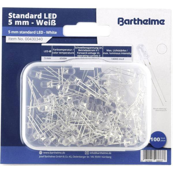 Barthelme assortimento led bianco freddo rotondo 5 mm 14000 mcd 35 20 ma 3 v