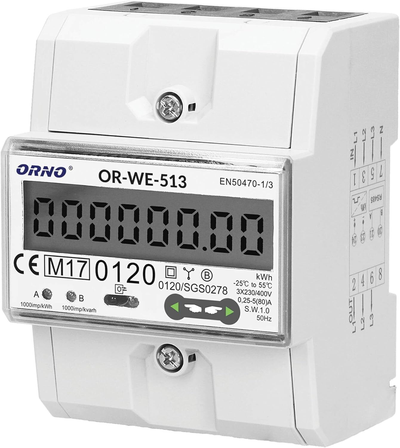 ORNO OR-WE-513 Contatore Corrente Guida 3-Phasen-Anzeige Des Stromverbrauchs Con