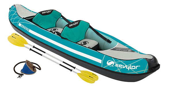 KAYAK GONFIABILE 2 POSTI DA PESCA KIT COMPLETO CANOA SEVYLOR MADISON PVC