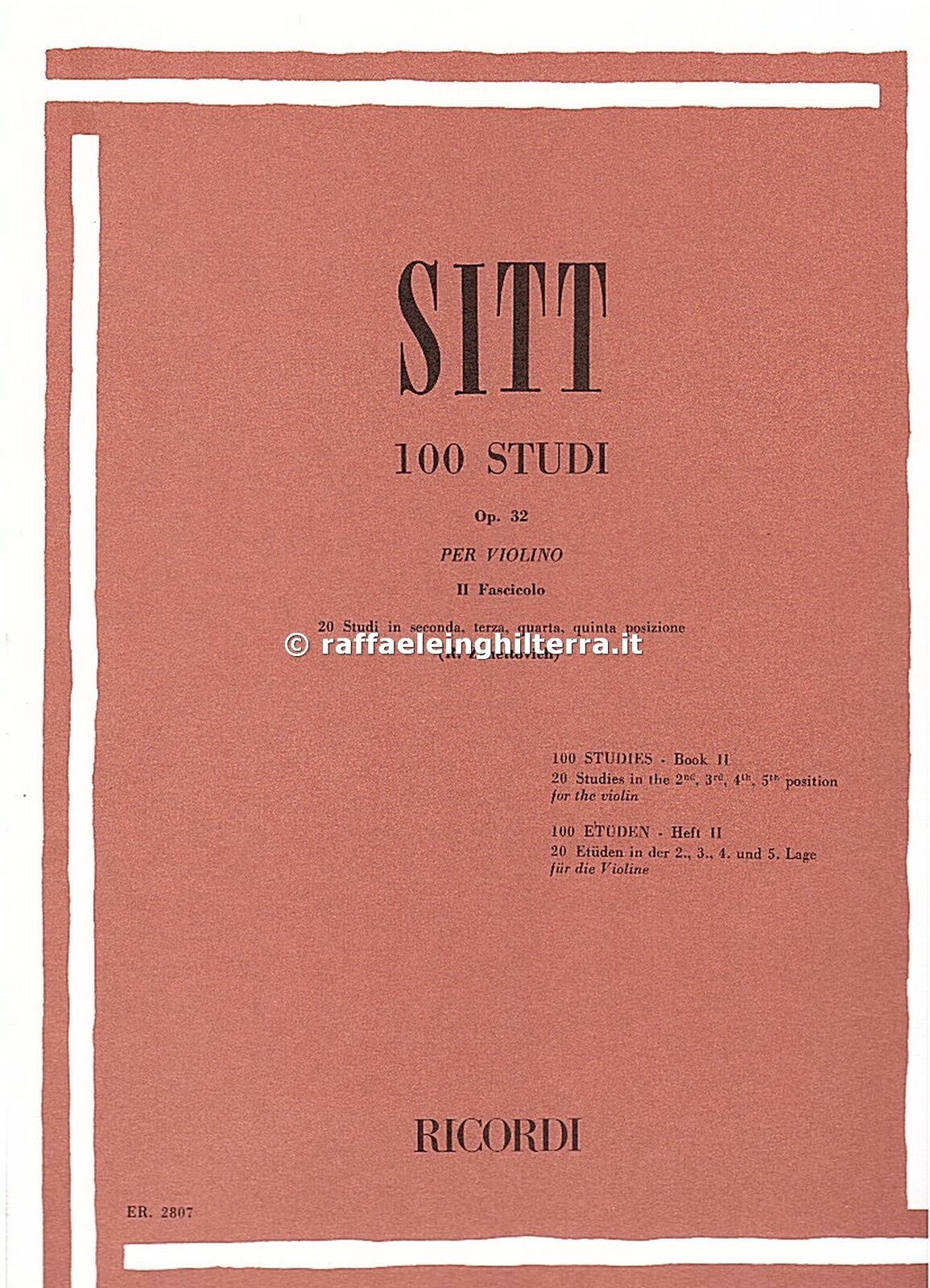 Ricordi 100 studi per violino opera 32 fascicolo 2 Sitt Hans