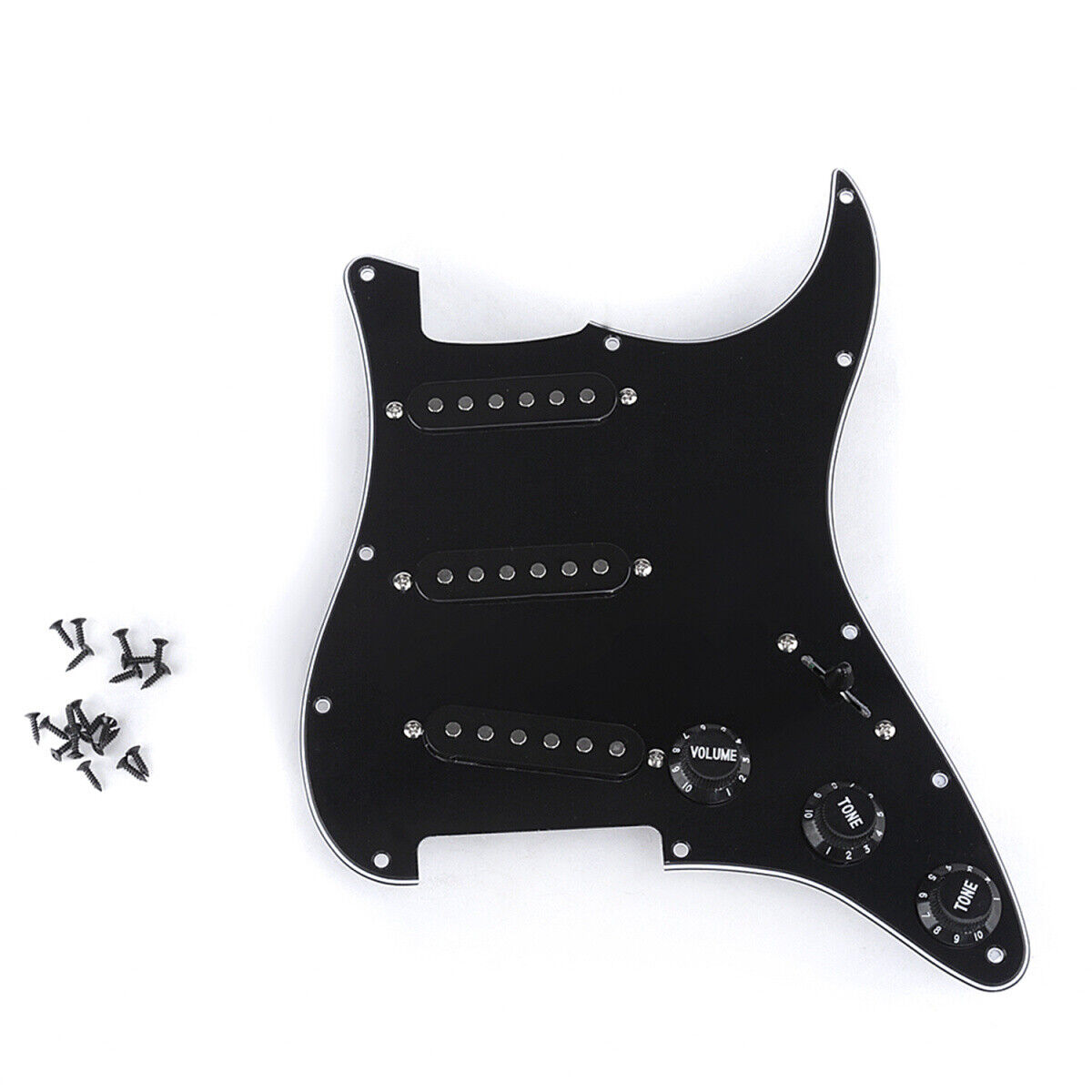 Musiclily 3Ply Black SSS 11 Hole Loaded Prewired Guitar Pickguard Set For Strat