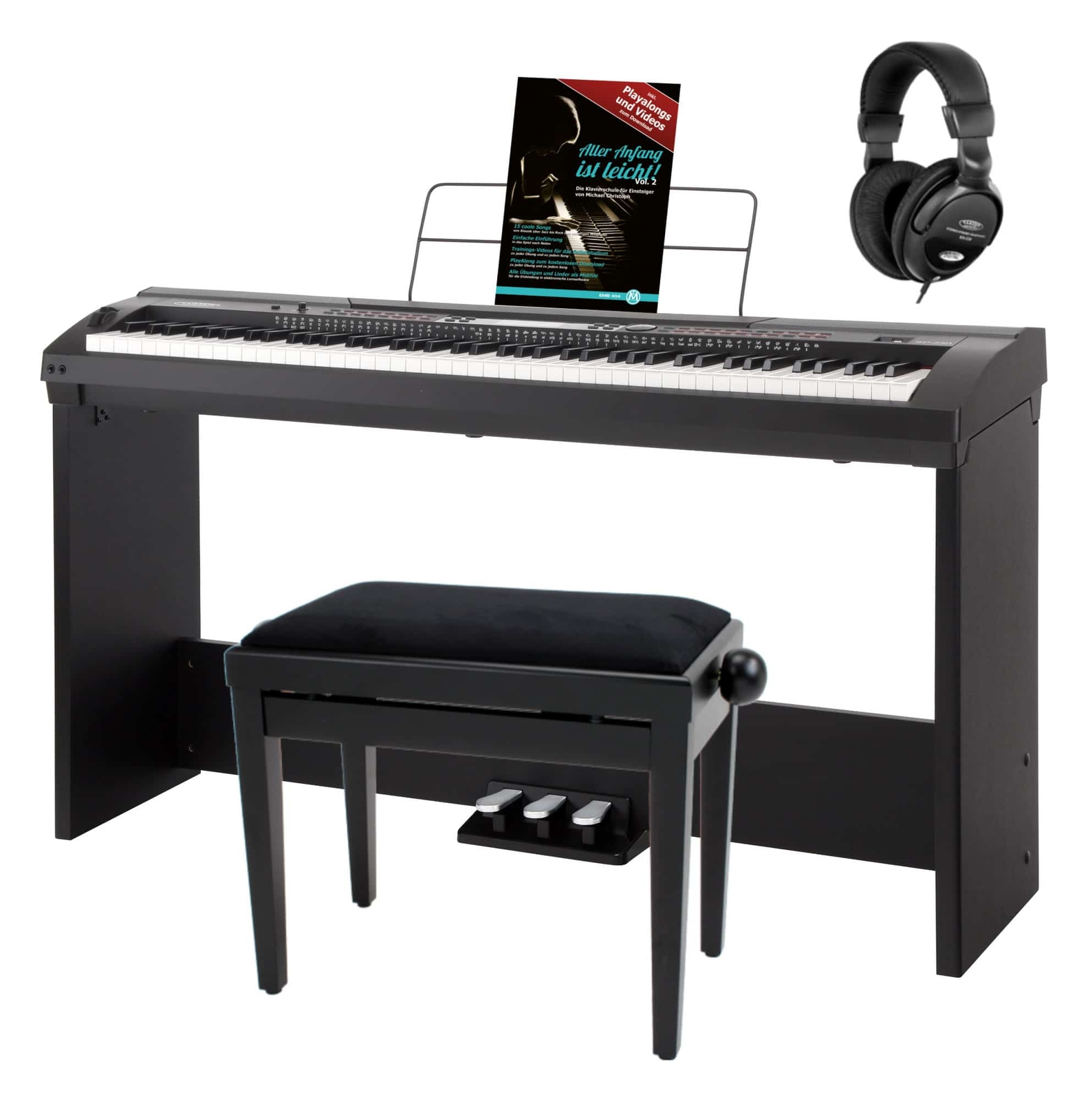 Pianoforte Digital Stage Piano USB MIDI 88 Tasti 600 Voci Panchetta Cuffie