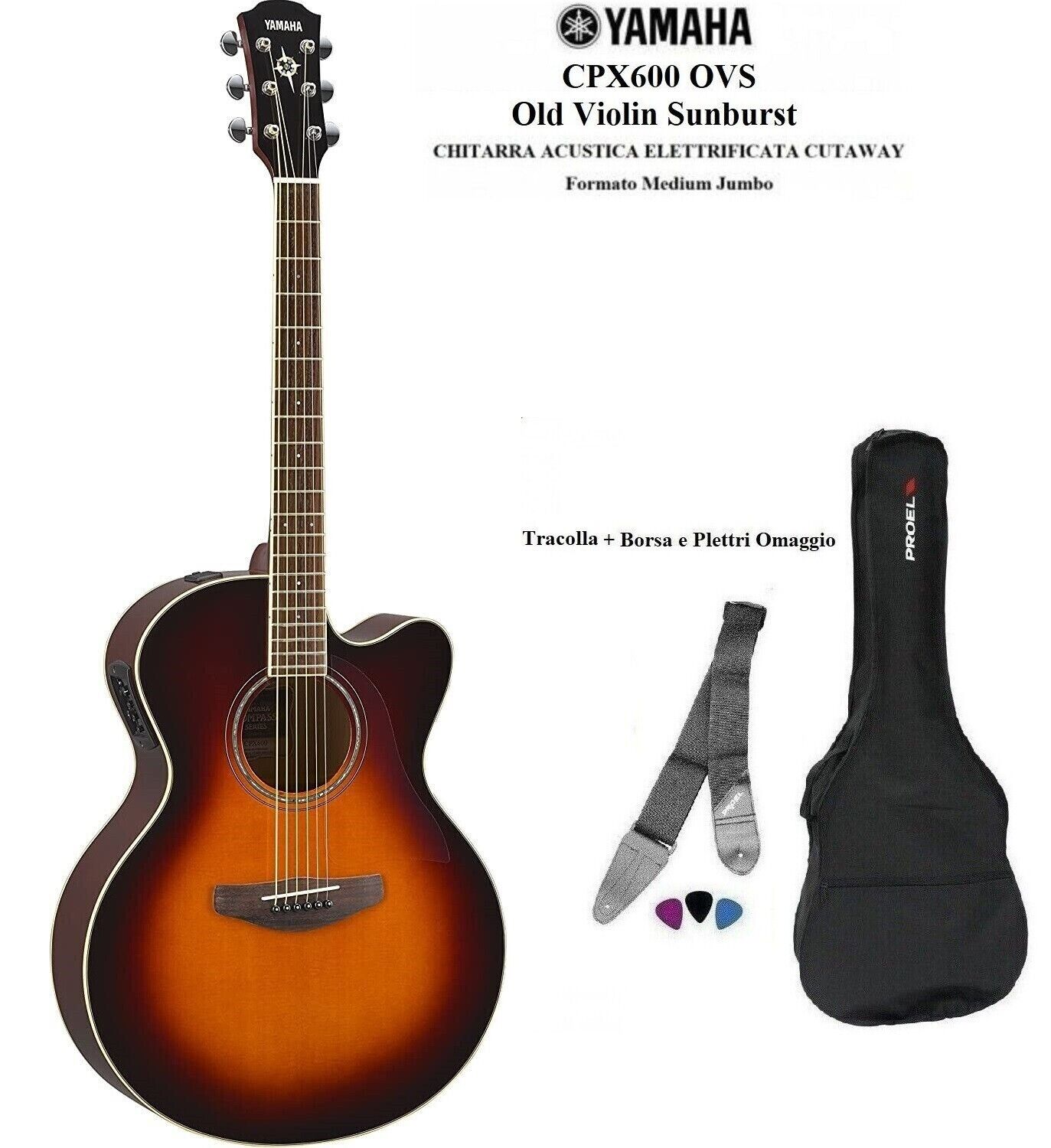 YAMAHA CPX600 OVS CHITARRA ACUSTICA ELETTRIFICATA MEDIUM JUMBO + BORSA +TRACOLLA