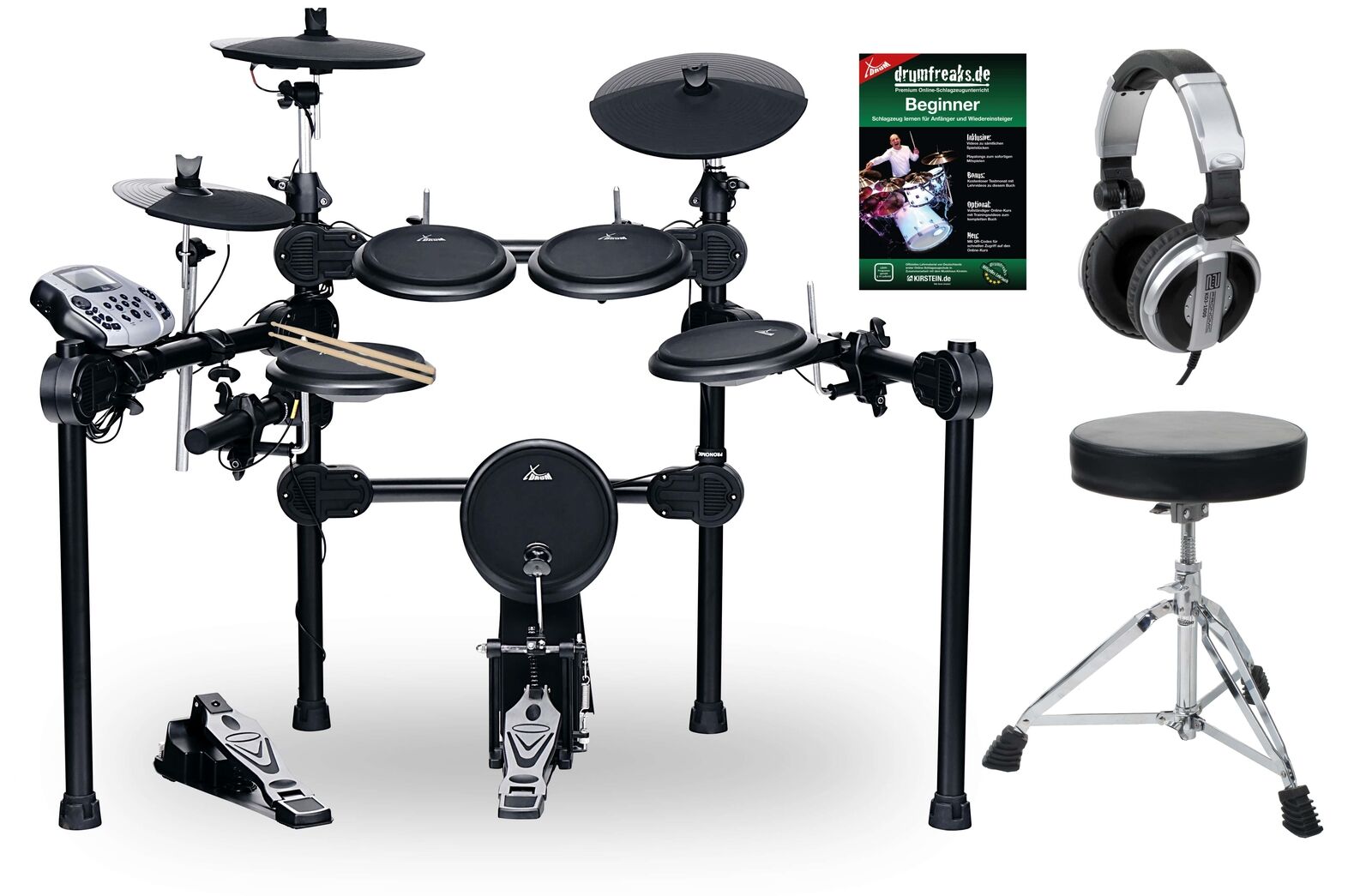 Batteria Elettronica Percussione Drum Set Rack Pedale Modulo Auricolare Sgabello