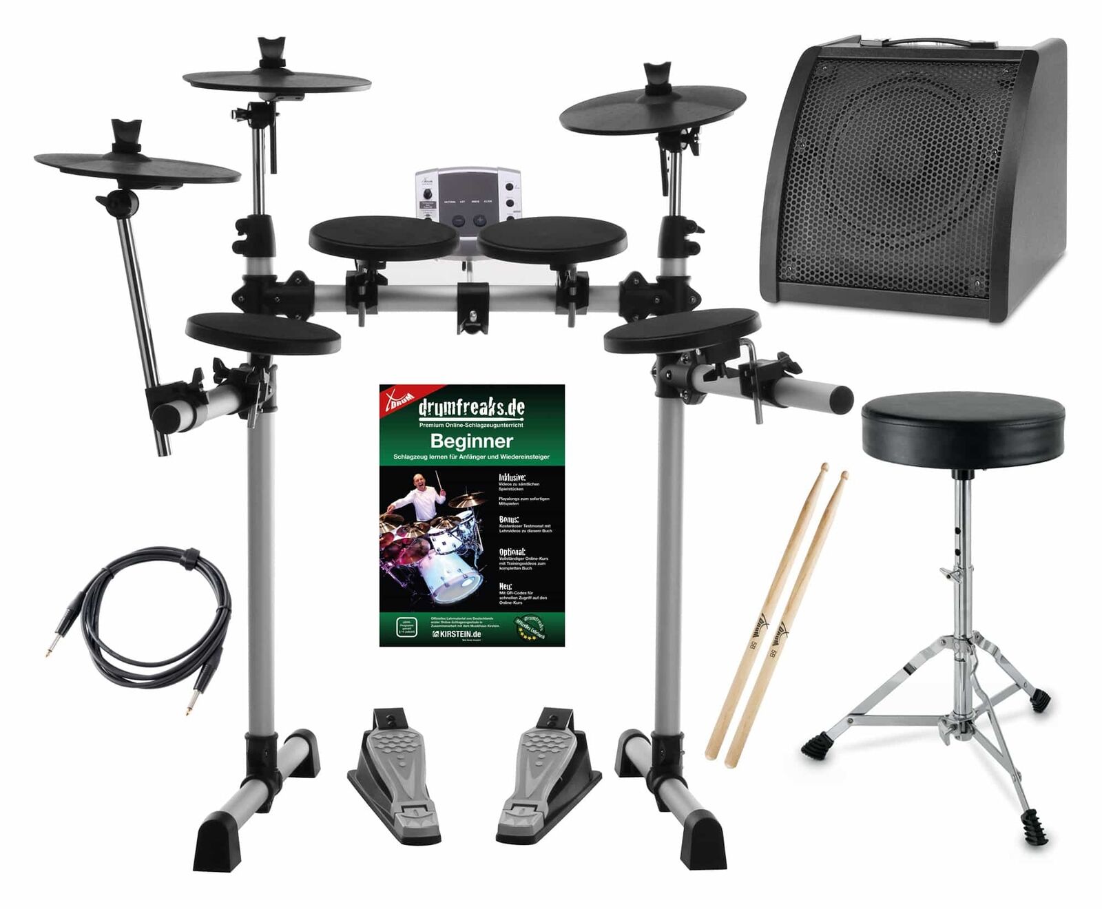 Kit Batteria Elettronica E-Drum 8 Pads Mesh Set Sgabello Bachette Amplificatore