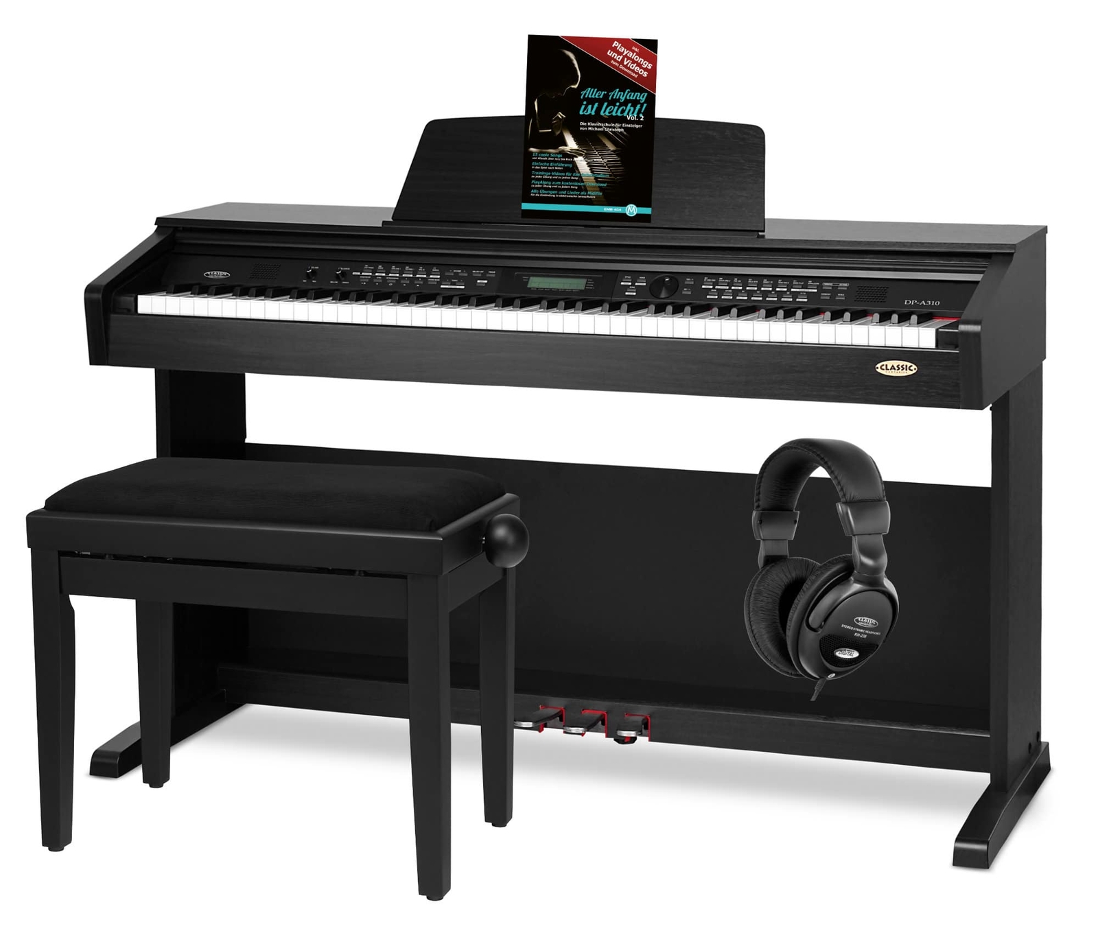 Pianoforte Digitale Tastiera 88 Tasti 128 Suoni MIDI AUX USB Set Panca Cuffia