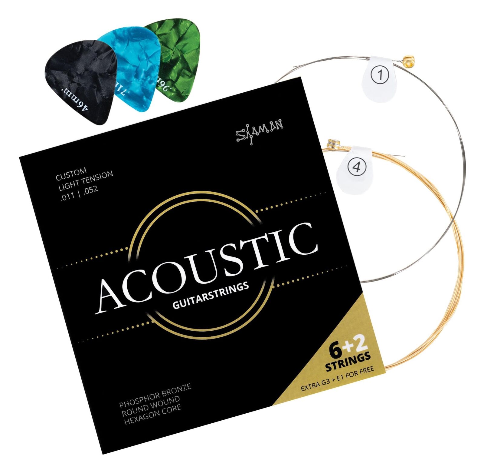6 Corde di Bronzo Chitarra Acustica Set con 3 Plettri 2 Corde di Ricambio E-Book