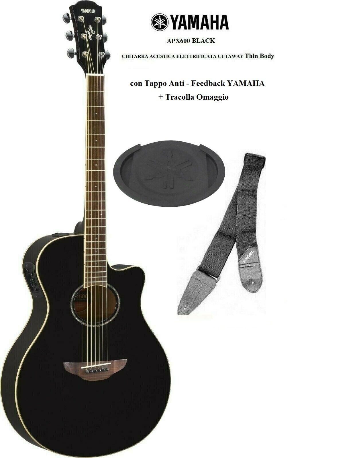YAMAHA APX600 BLACK CHITARRA ACUSTICA ELETTRIFICATA THIN BODY TAPPO APX TRACOLLA