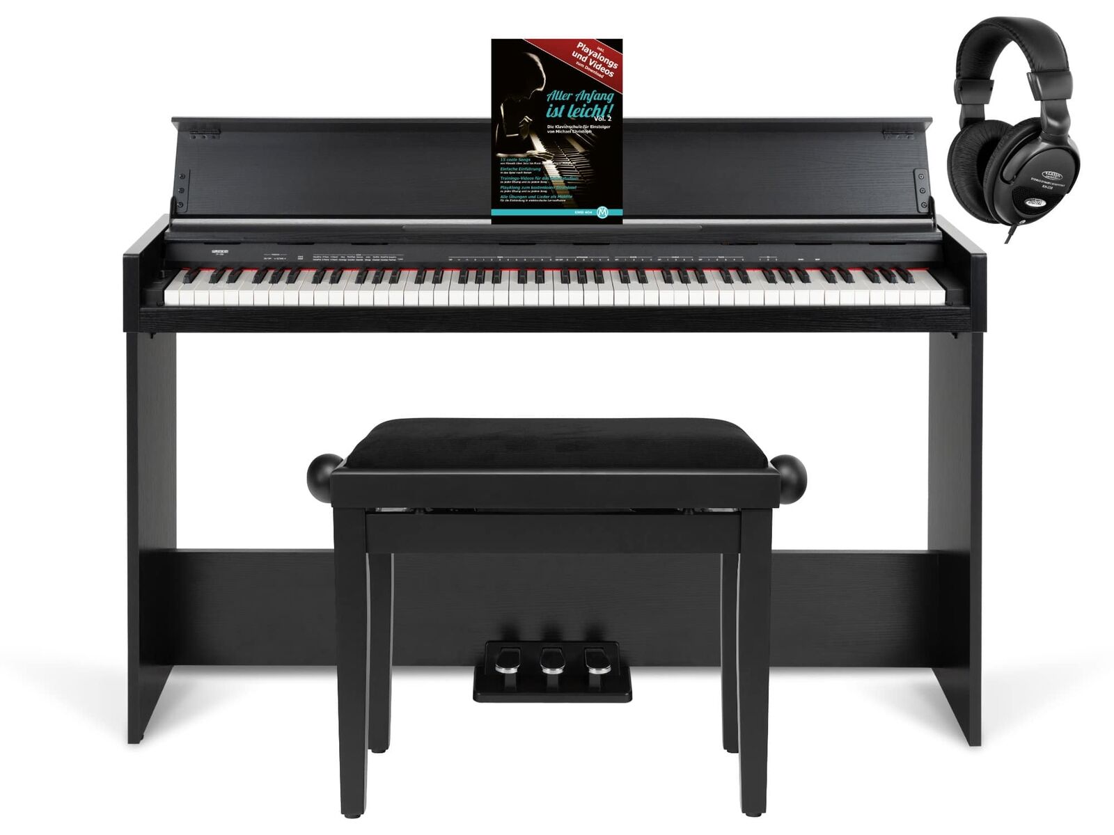 FunKey Pianoforte Digitale 88 Tasti Dinamici Tastiera USB Pedal Nero Panca Set