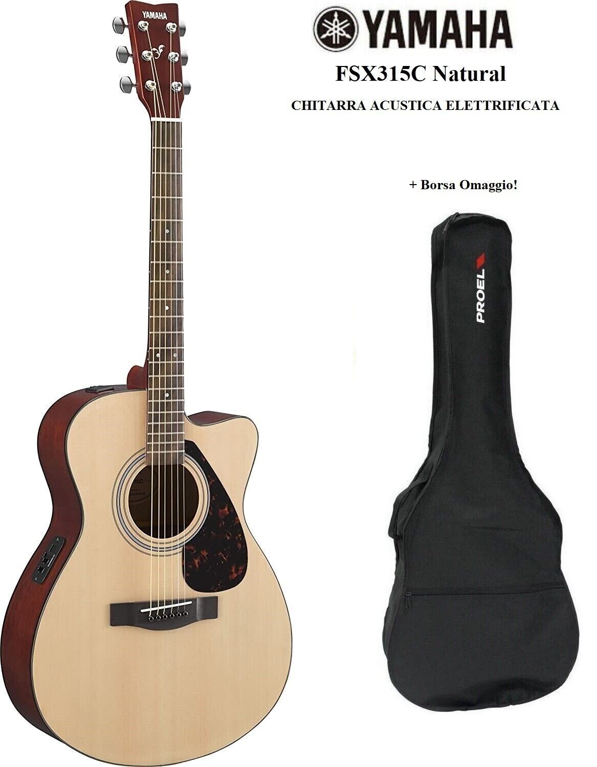 YAMAHA FSX315C NATURAL CHITARRA ACUSTICA ELETTRIFICATA FSX315 C con BORSA