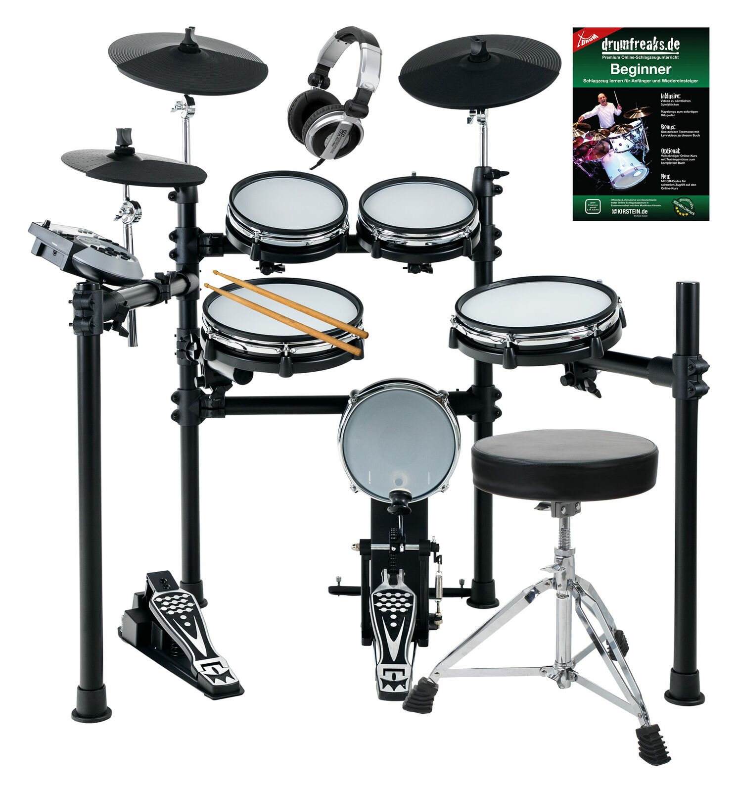 Batteria Elettronica Digitale E-Drum Modulo Pelli Set Sgabello Cuffie Bacchette