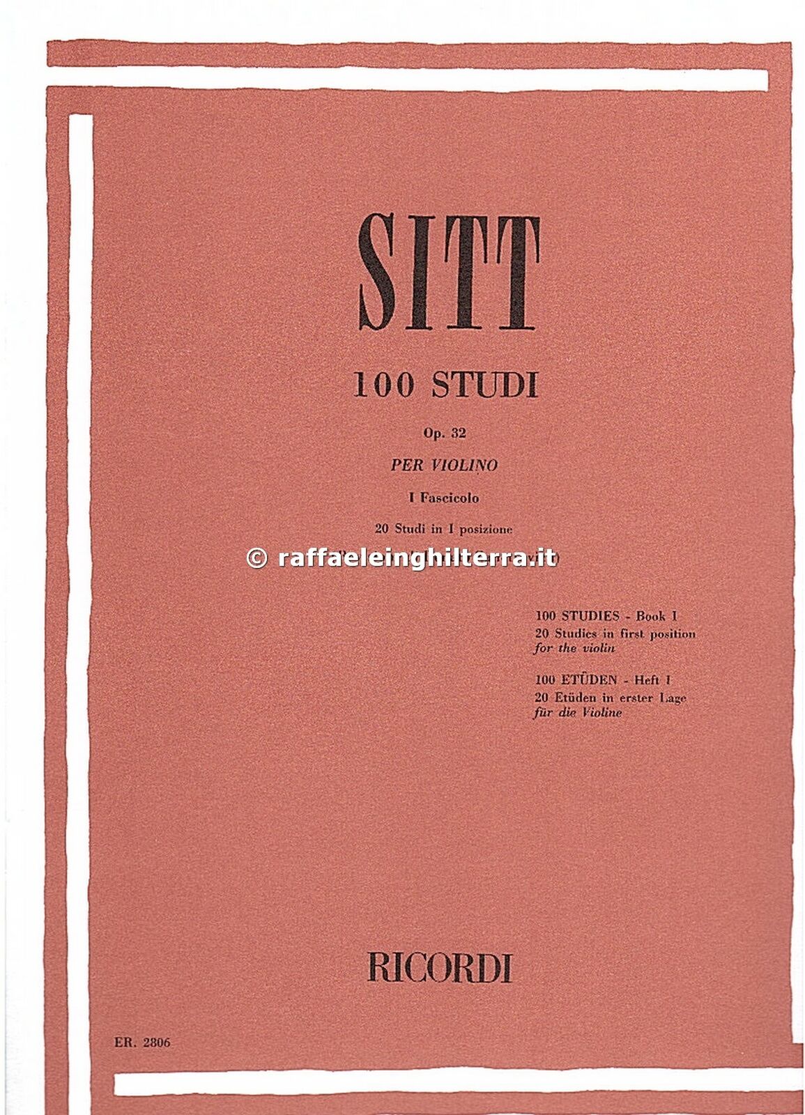 Ricordi 100 studi per violino opera 32 fascicolo 1 Sitt Hans