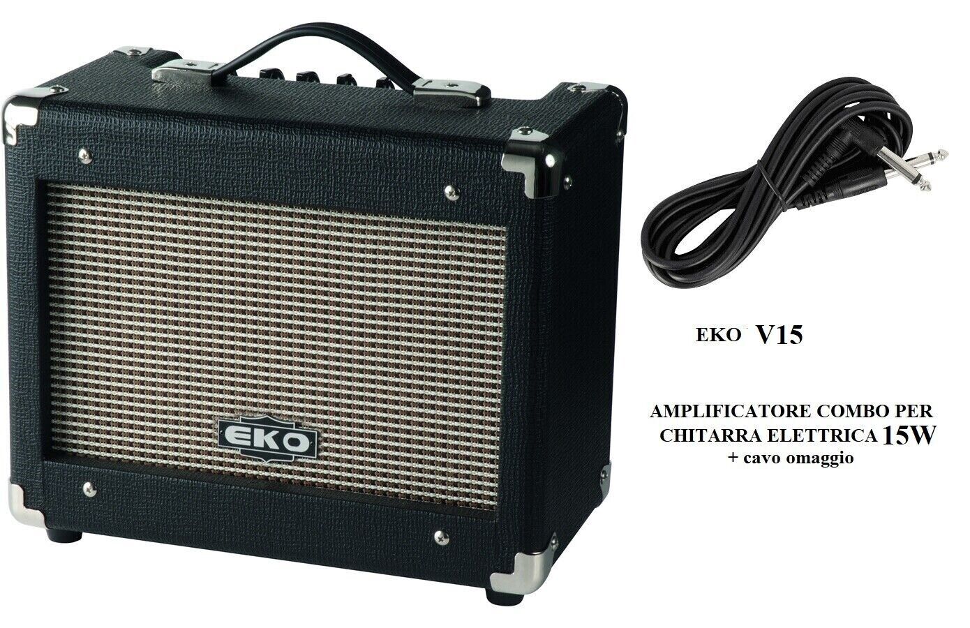 EKO V15 AMPLIFICATORE COMBO PORTATILE 15W PER CHITARRA ELETTRICA e CAVO