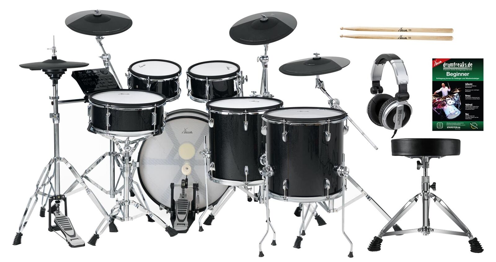 Set Batteria Elettronica Kit Fusti in Legno 10 Mesh Pads 4x Toms 720 Suoni MIDI