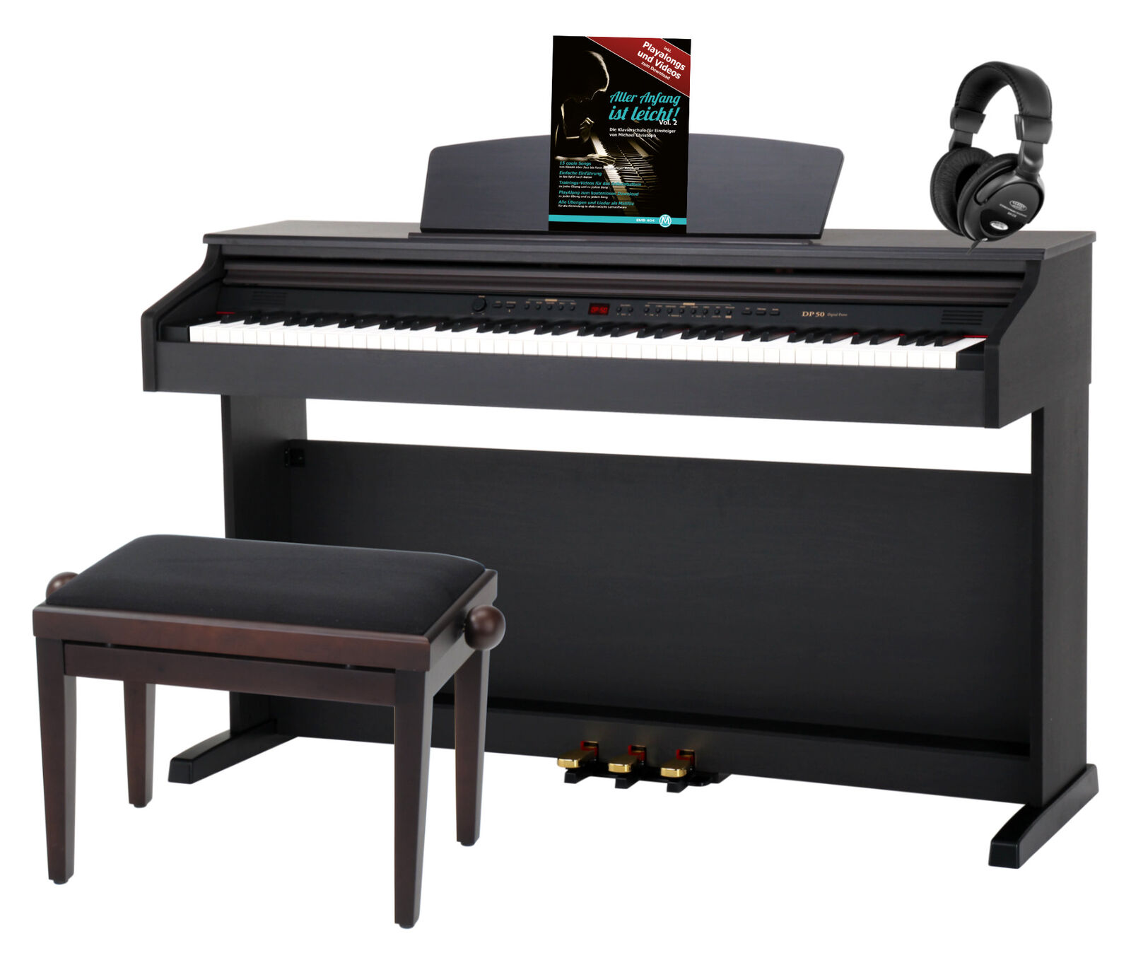 Pianoforte Digitale 88 Tasti Pesati 16 Voci Panchetta Cuffie USB LED Palissandro