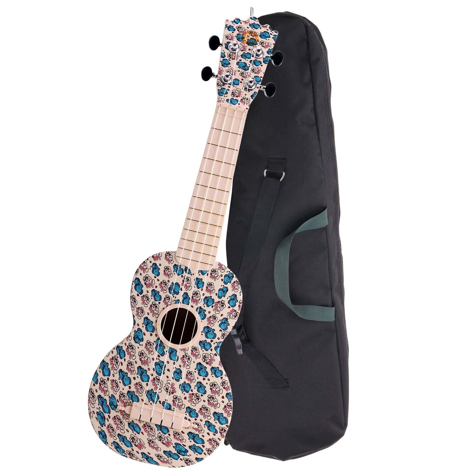 Ukulele Soprano Chitarra Hawaii Uke Kit 4 Cordas Nylon 21'' Custodia Bambini