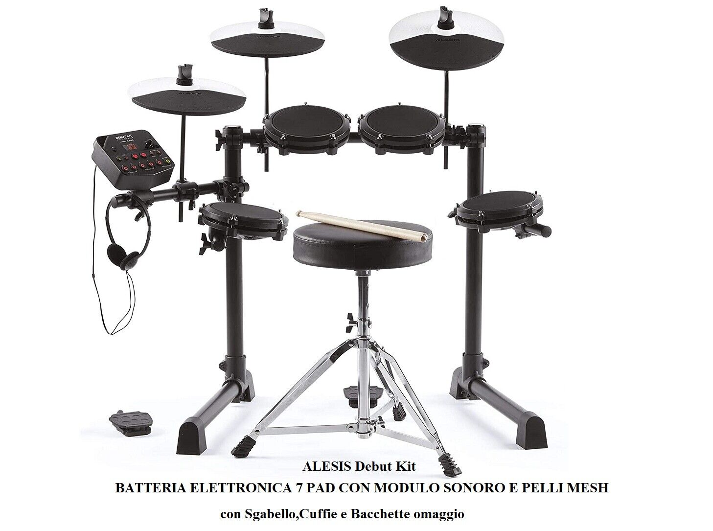 Alesis Debut Kit Batteria Elettronica 7 PAD Pelli Mesh SGABELLO CUFFIA BACCHETTE