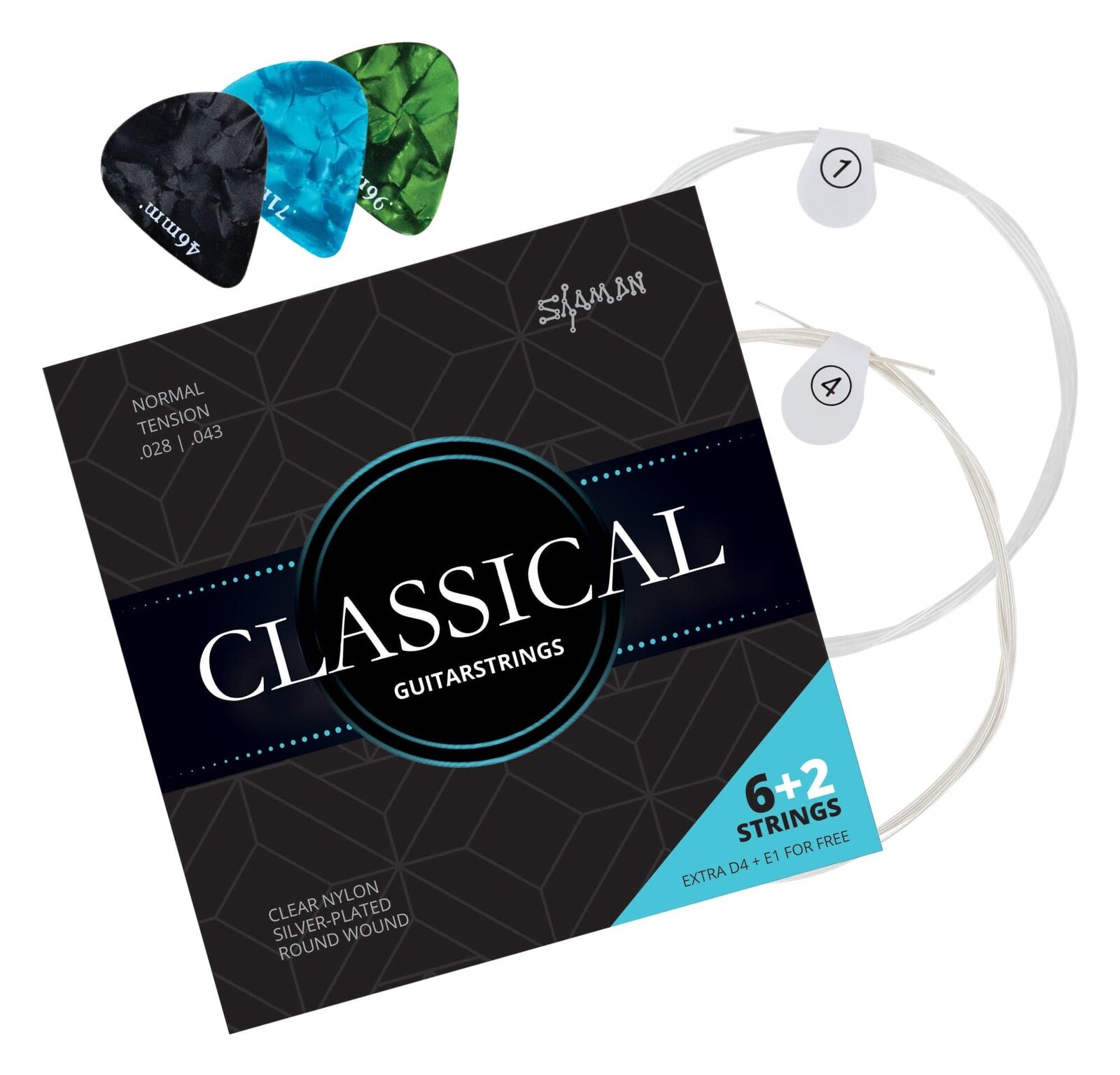 6 Corde di Nylon Chitarra Classica Set con 3 Plettri 2 Corde di Ricambio E-Book