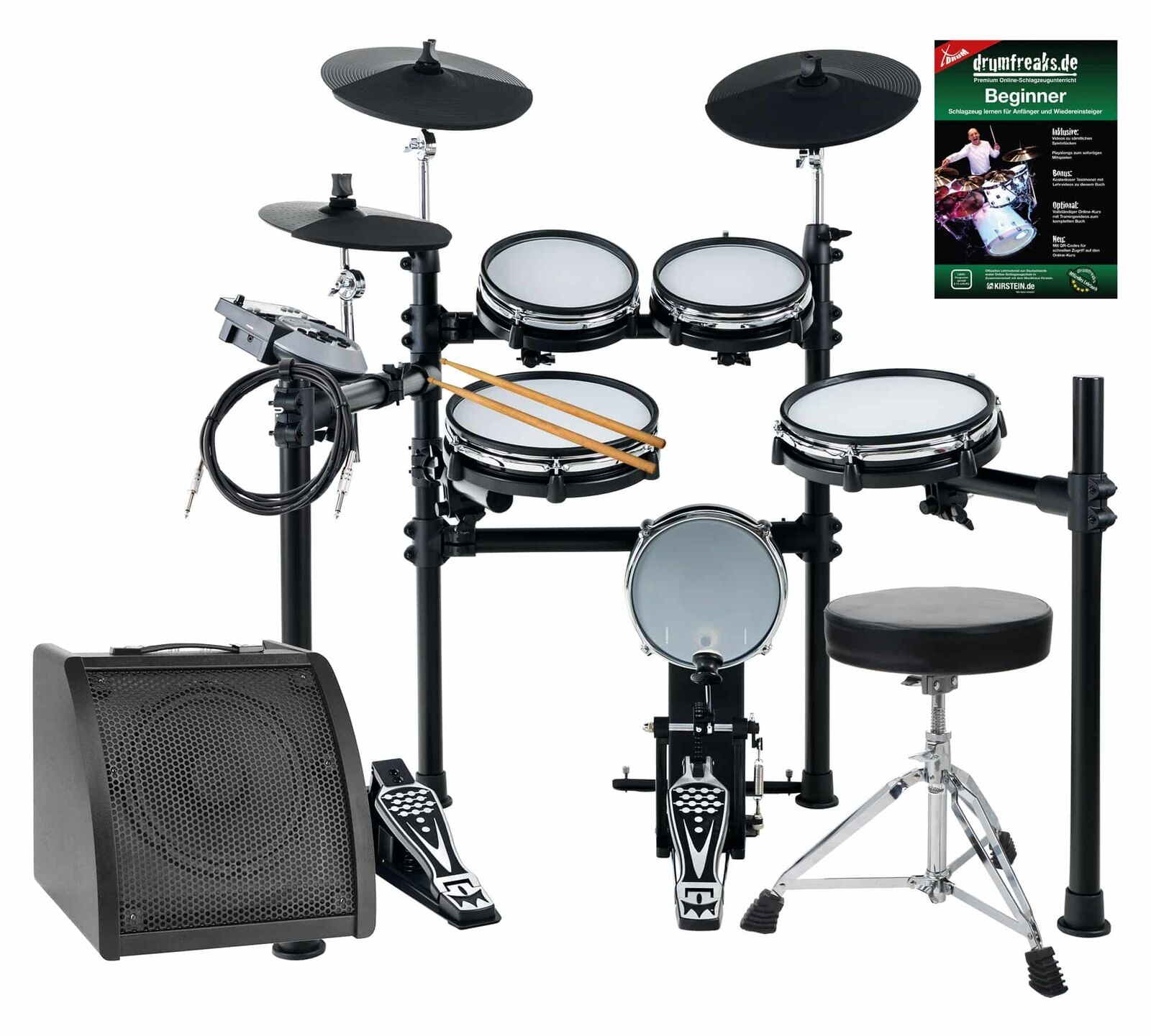 Kit Batteria Elettronica E-Drum 8 Pads Mesh Set Sgabello Bachette Amplificatore