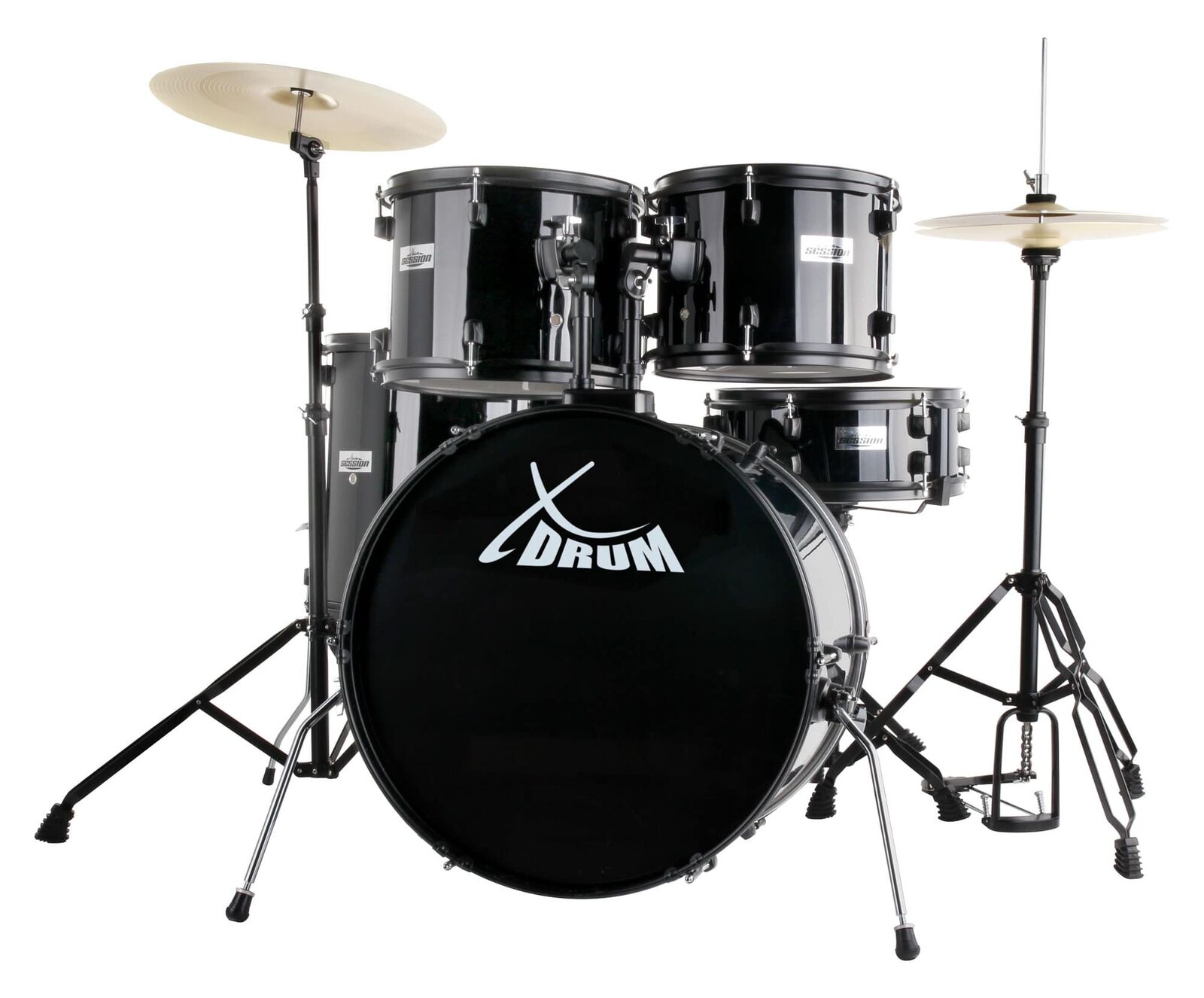 Kit Batteria Acustica Completa 22" Studio Piatti Sgabello Hardware Bachette Nera