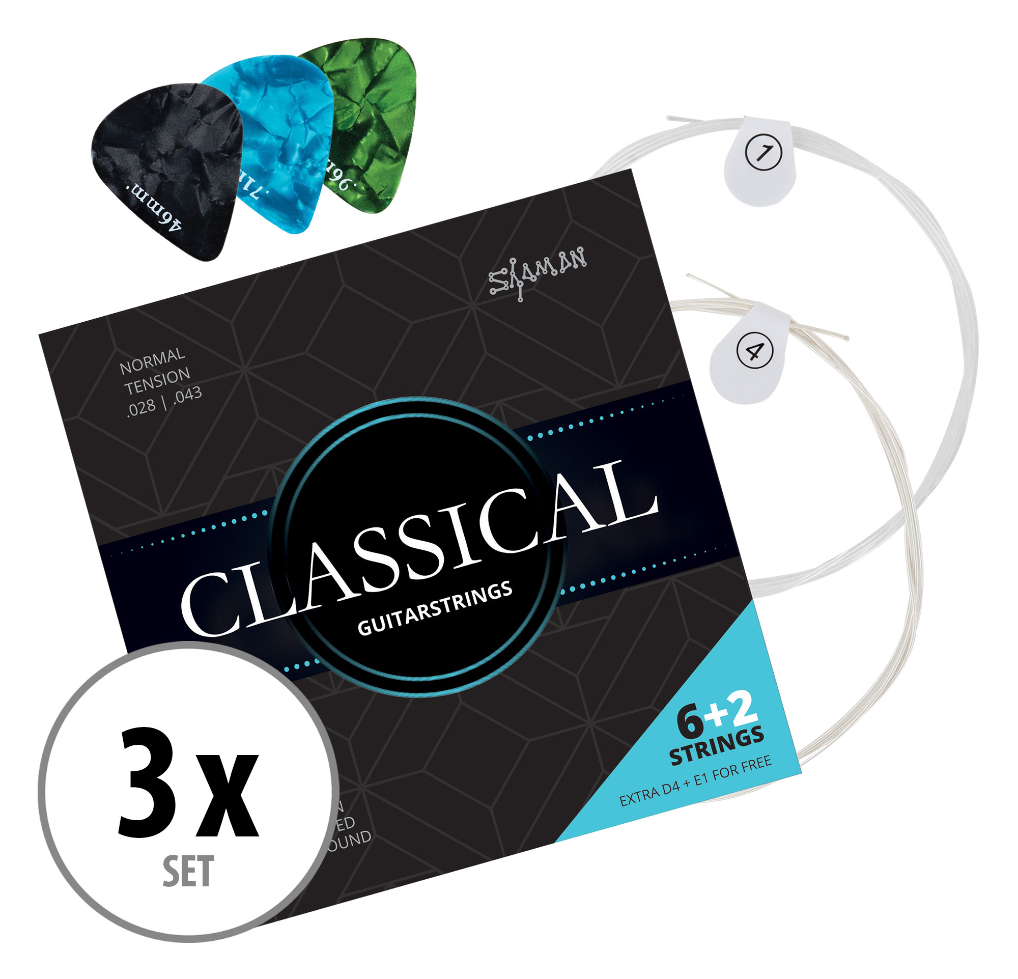 3x 6 Corde di Nylon Chitarra Classica Set 3 Plettri 2 Corde di Ricambio E-Book