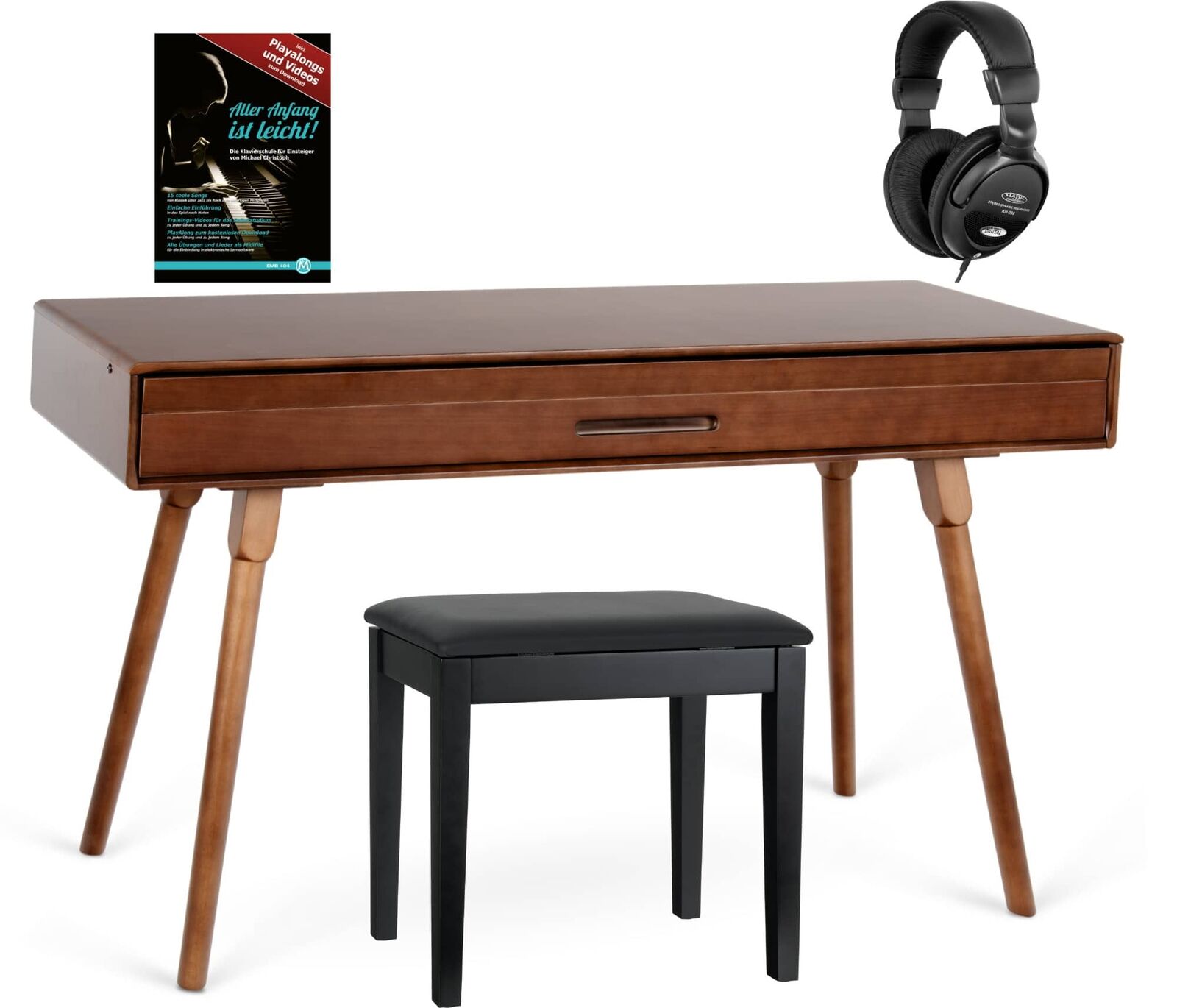 Deluxe Set Piano Digitale 88 Tasti Pesati Pianoforte con Panca USB MIDI Noce