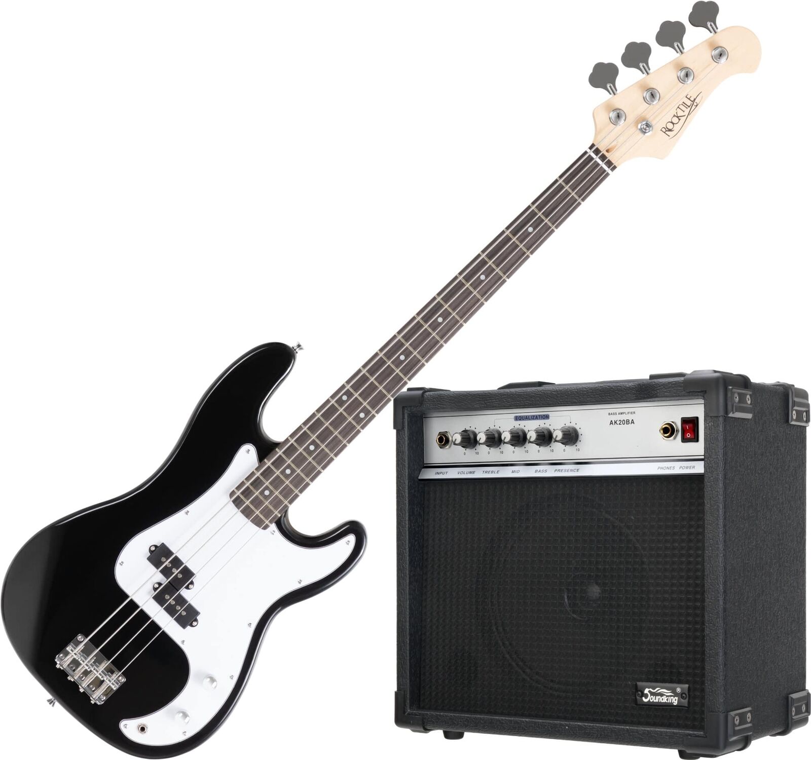 Set Basso Elettrico Nero 4 Corda PB Preci-Stile con Amplificatore Combo Amp 20W