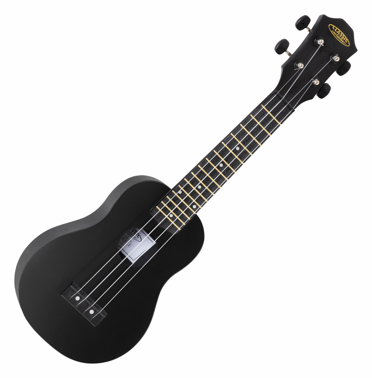 Ukulele Soprano Acustica design Roundback Tavola in Tiglio 4 Corde Nylon Nero