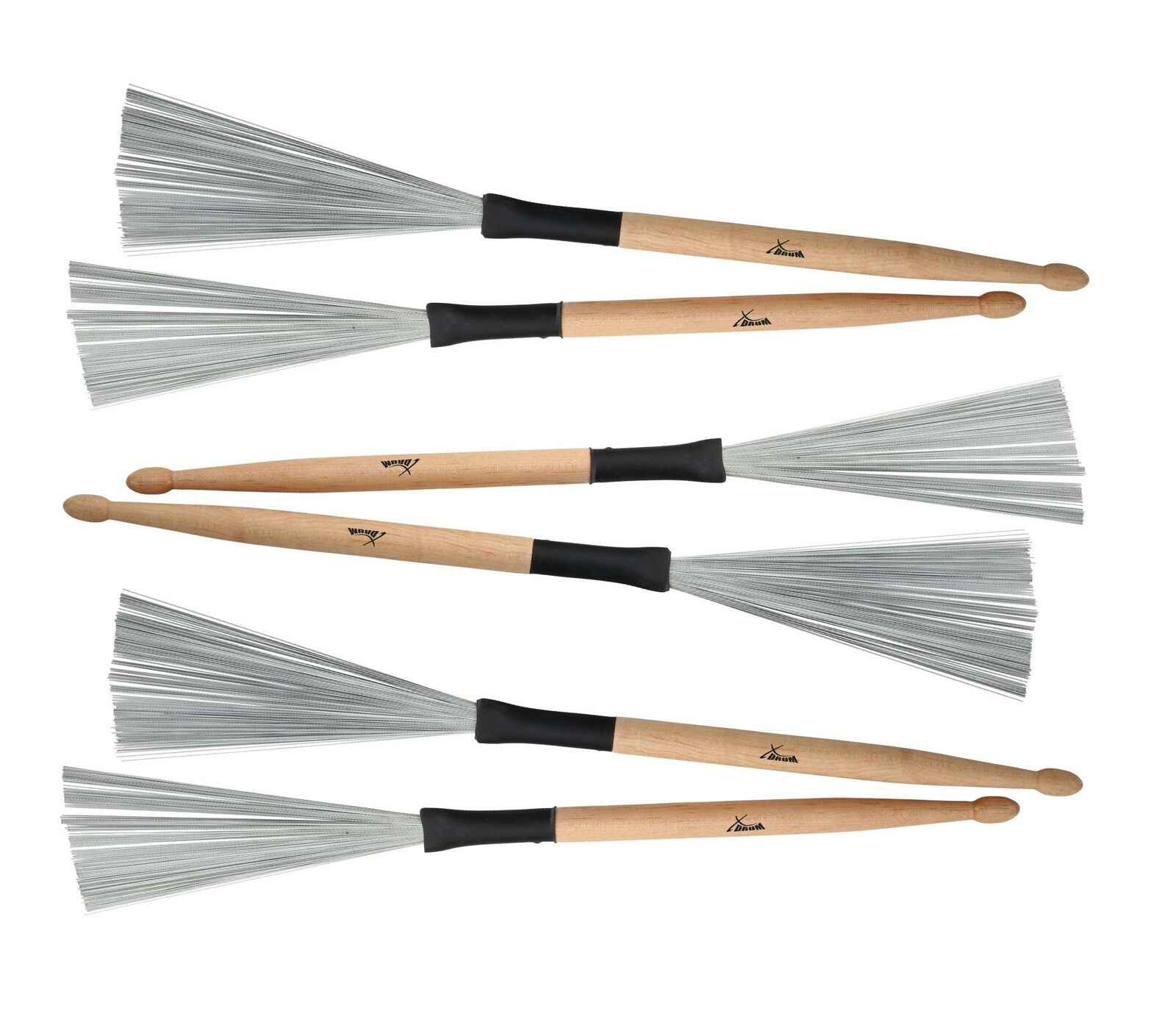 3 coppia Spazzole in Metallo Batteria Spazzole e Bacchette Legno in Uno 2in1 Set