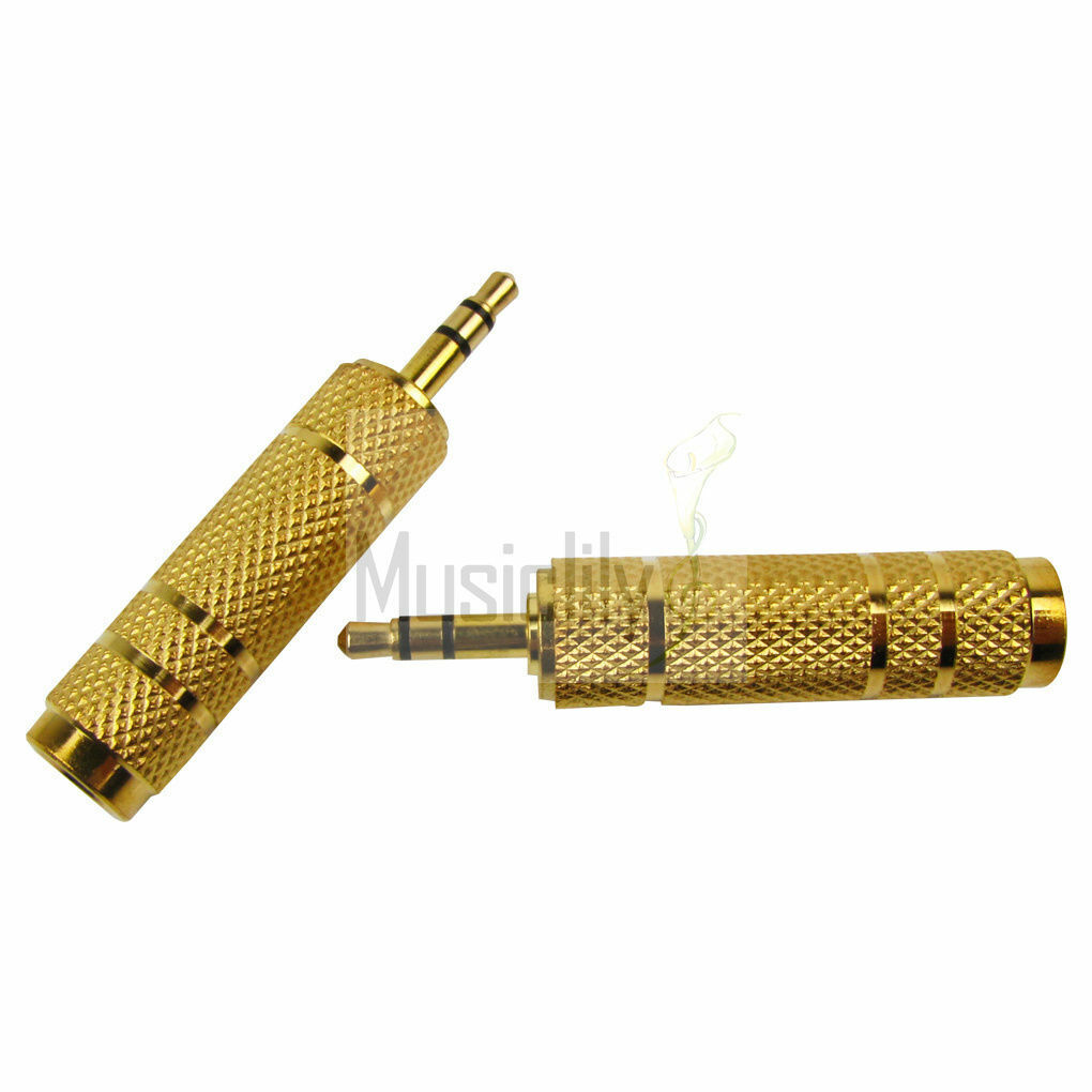 Musiclily 2Pcs 6.35mm Female to 3.5mm Male Audio Stereo Adapter Plug Jack Gold