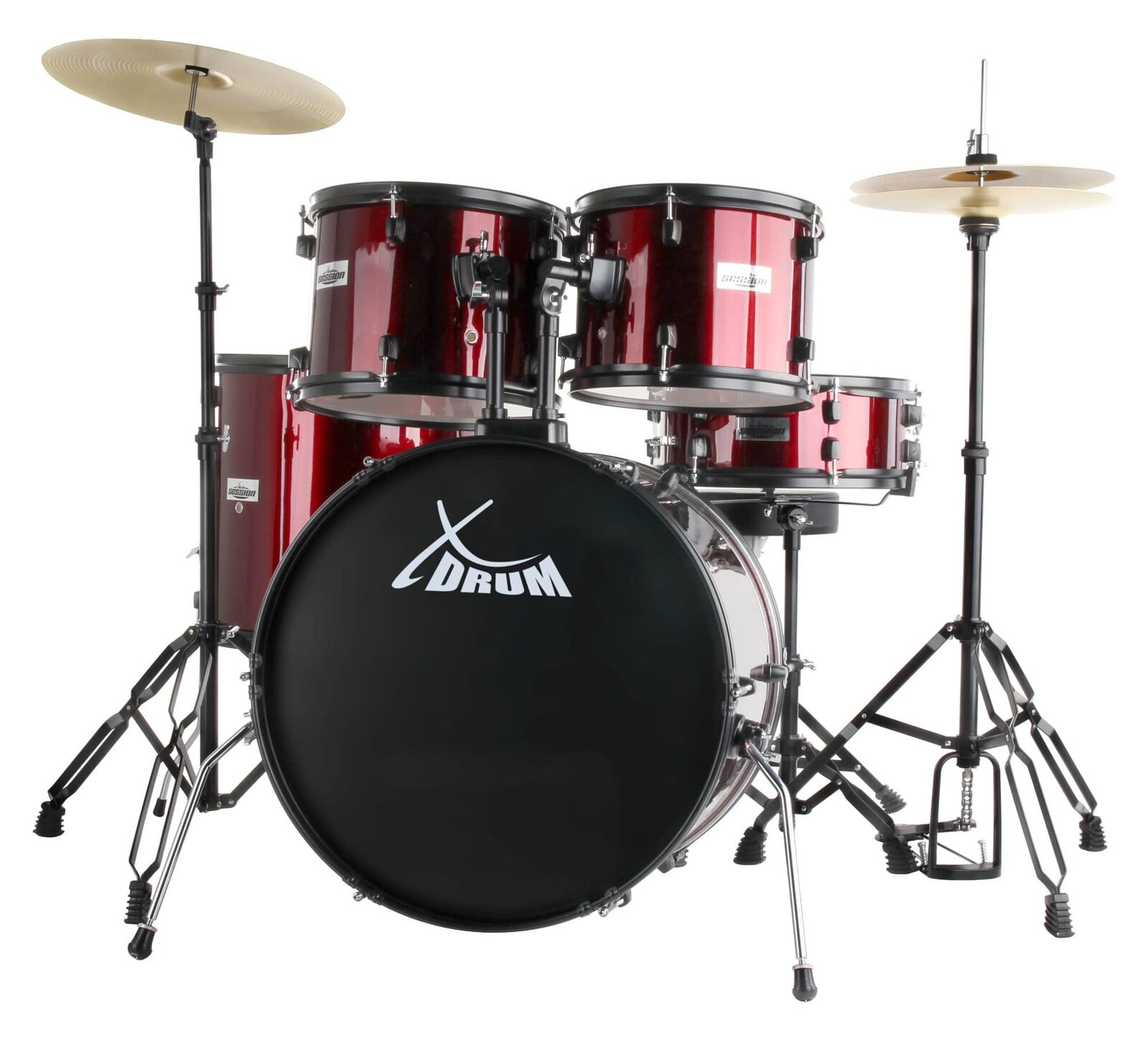Kit Batteria Acustica Completa 22" Studio Piatti Sgabello Hardware Bachette Ruby