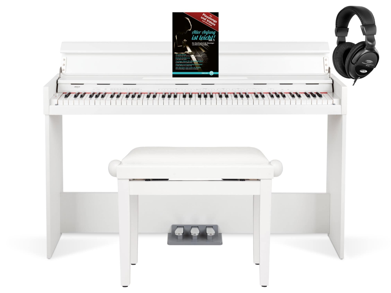FunKey Pianoforte Digitale 88 Tasti Dinamici Tastiera USB Pedal Bianco Panca Set