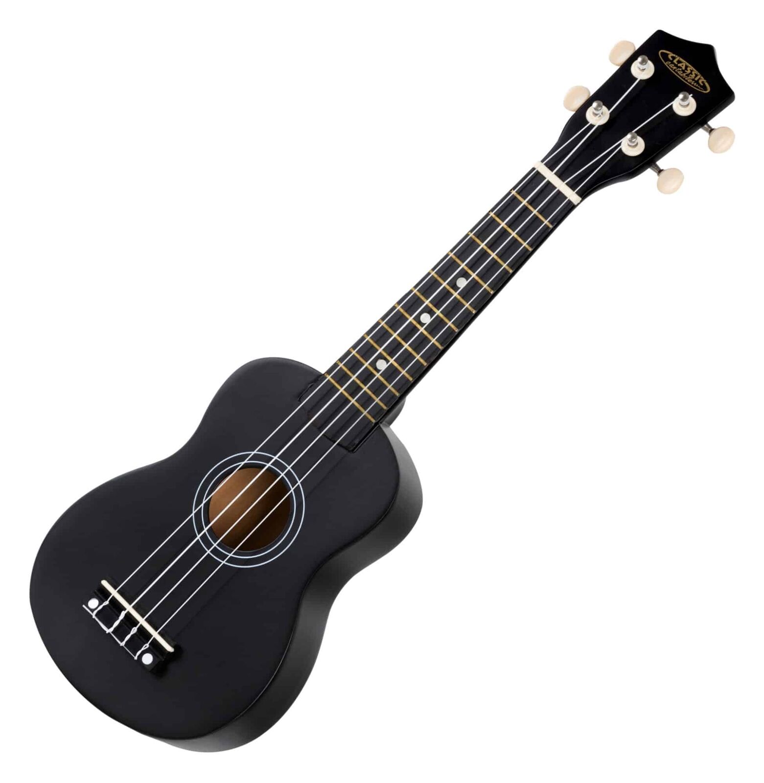 Ukulele Soprano Nero Legno Uku Acustica 12 Trasti 4 Corde in Nylon per Bambini