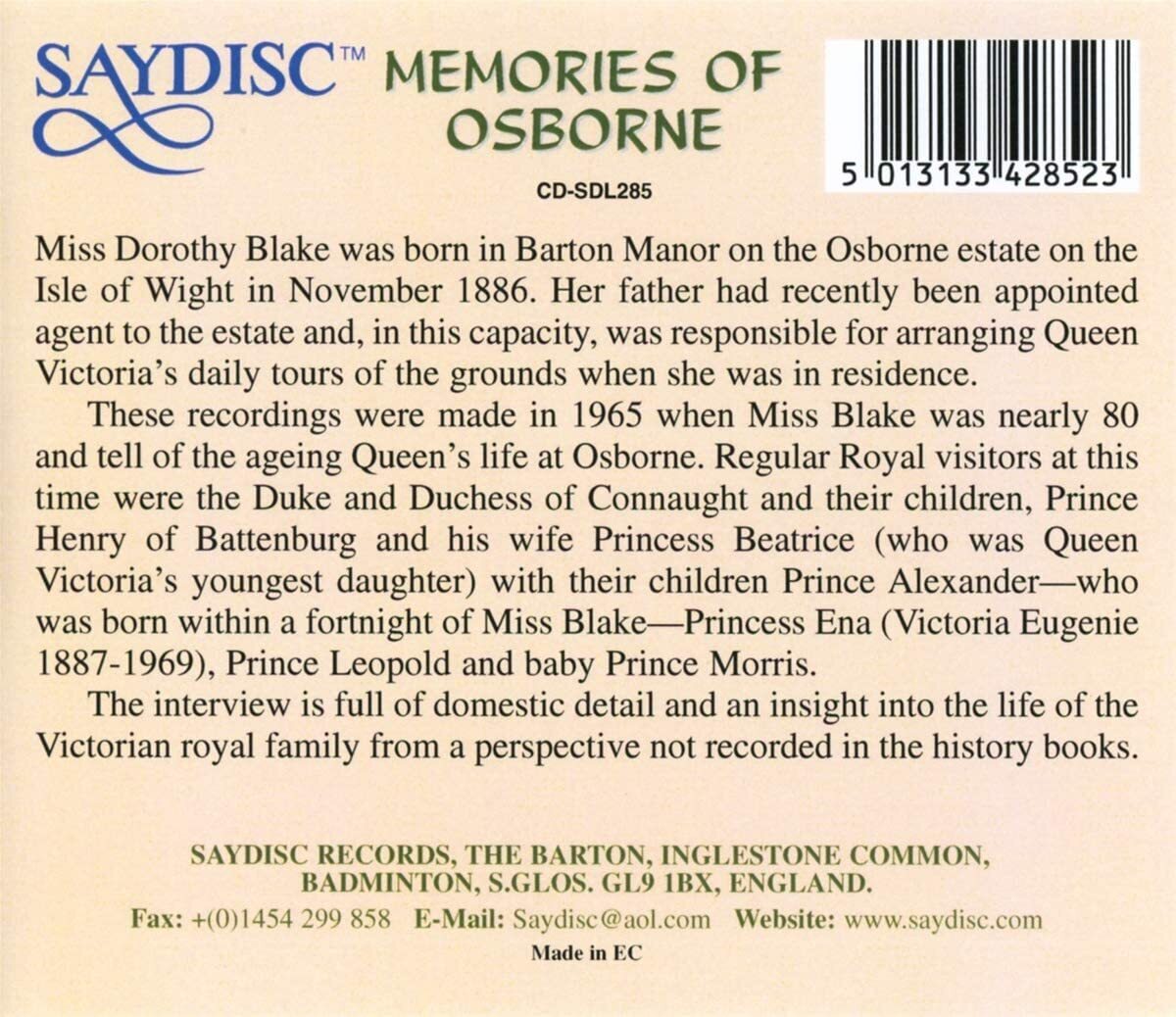 Dorothy Blake Memories of Osborne (CD) Album
