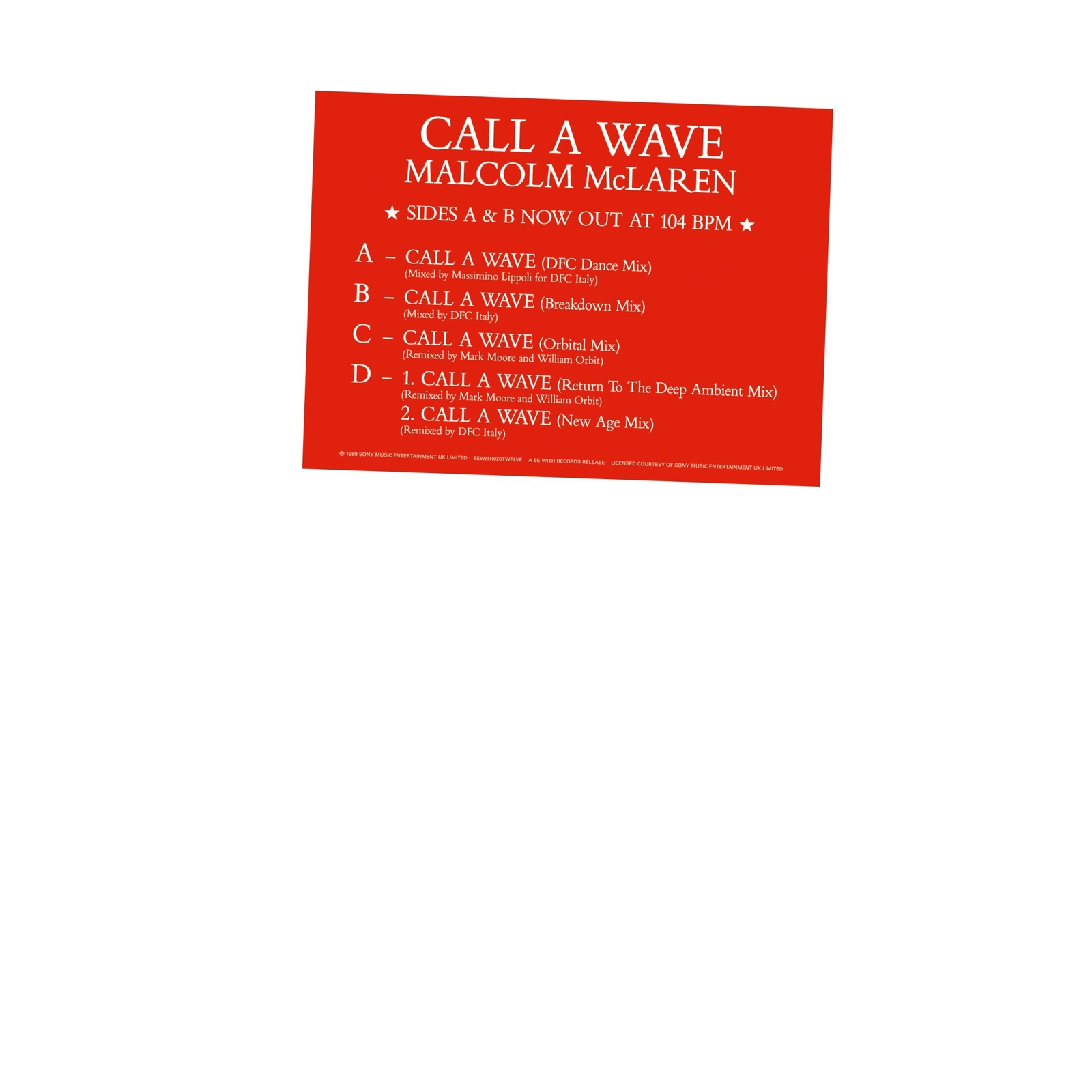 Malcolm McLaren and The Bootzilla Orchestra Call a Wave Remixes (Vinyl LP)