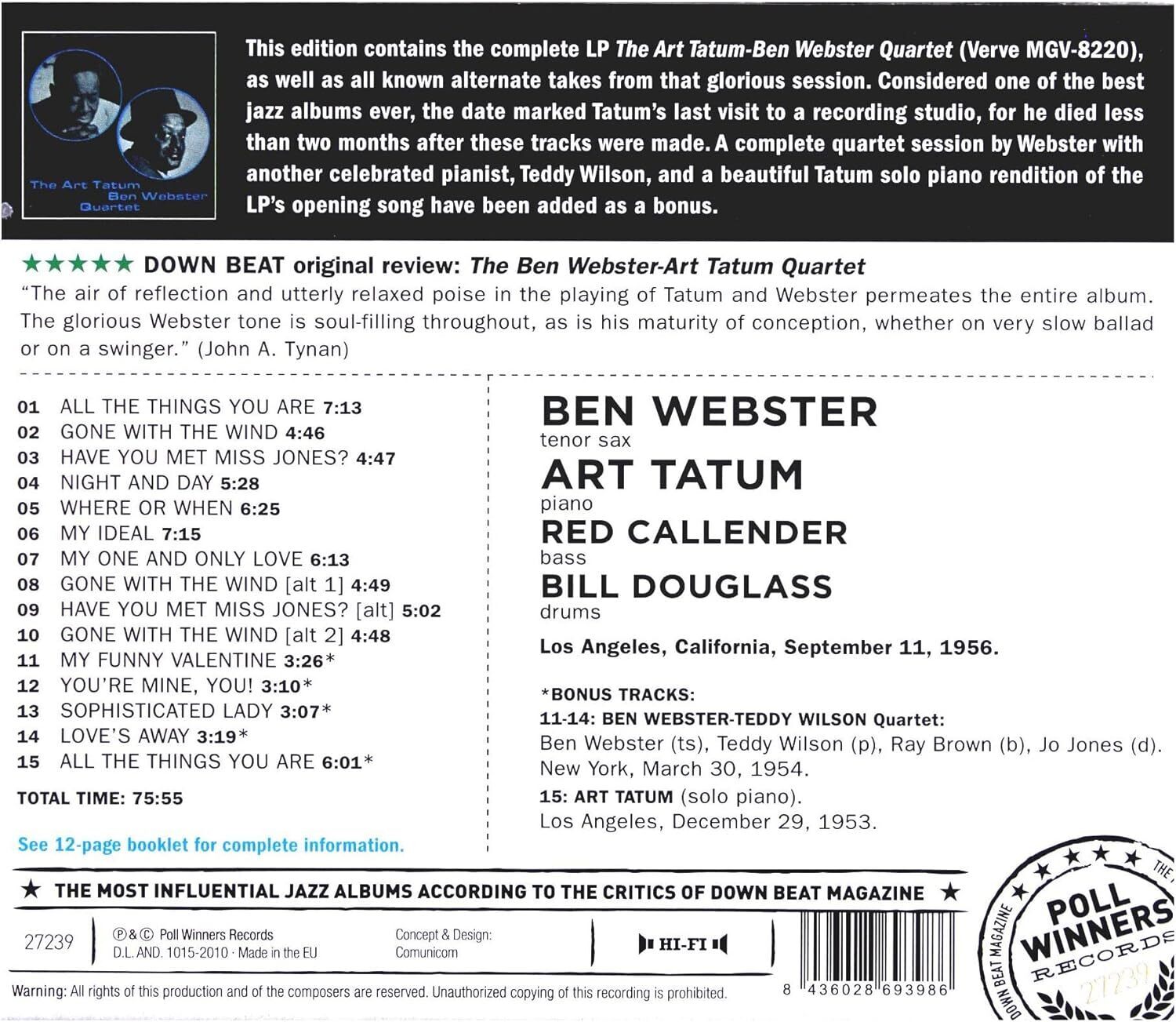 Webster Ben, Tatum Art Ben Webster-Art Tatum Quartet (CD) Album