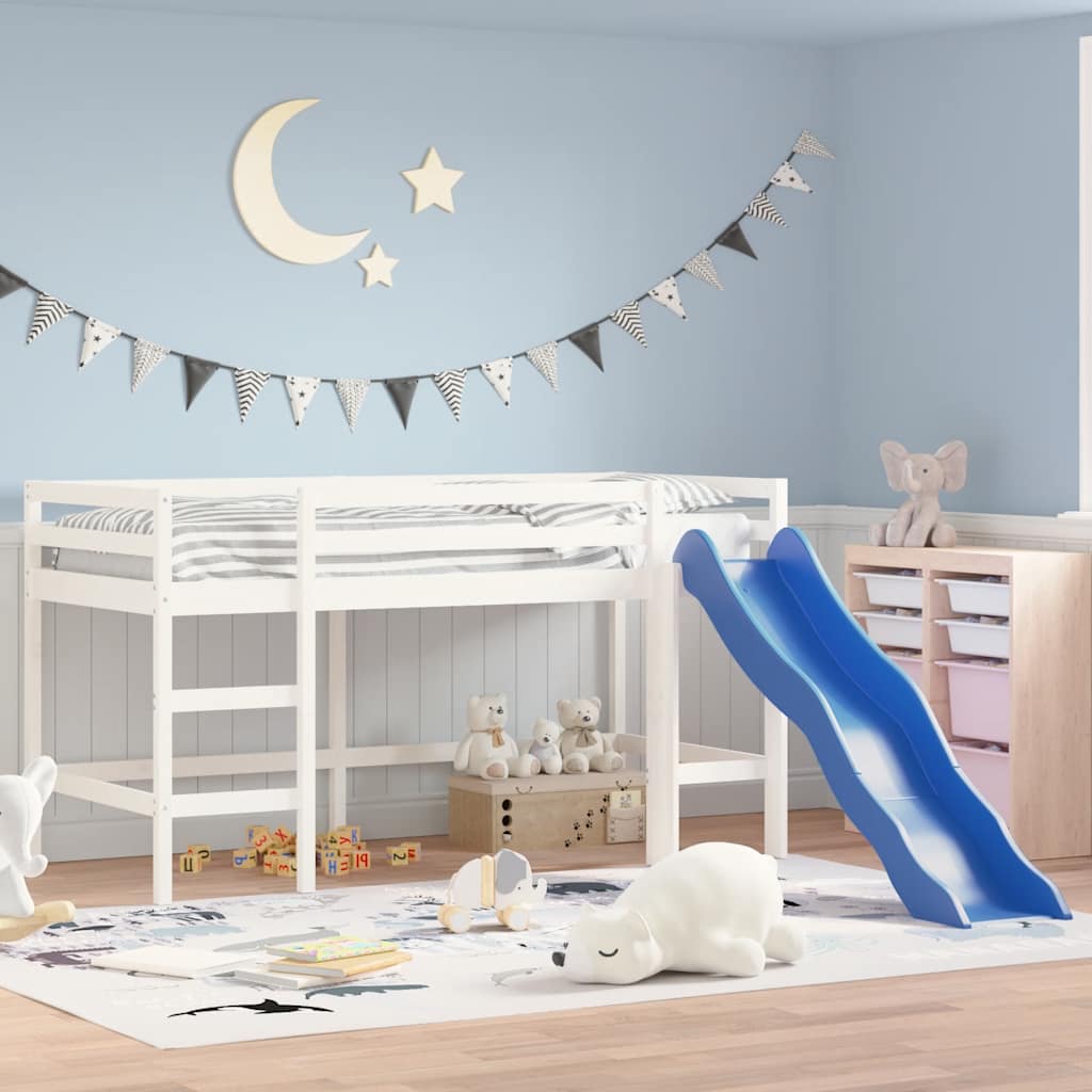 vidaXL Lit mezzanine enfants toboggan blanc 90x190 cm bois pin massif