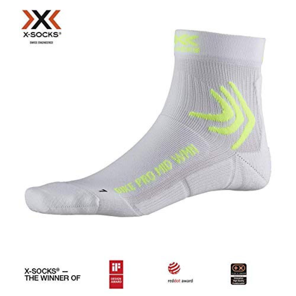(TG. 35-36) X-Socks Bike PRO Women Socks, Donna, Arctic White/Phyton Yellow, 35-