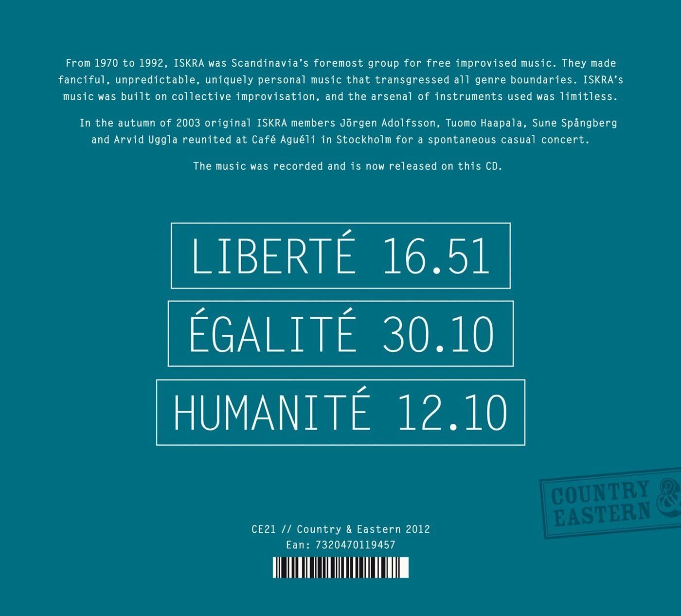 Iskra Liberté Égalité Humanité: Live in Stockholm (CD) Album