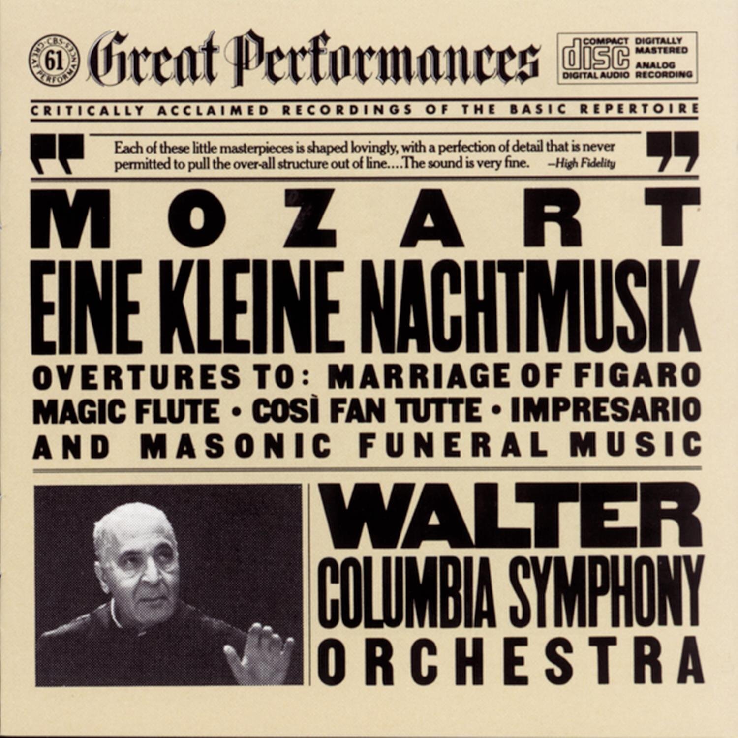 Bruno Walter Mozart: Eine kleine Nachtmusik + Overtures K 486 588 492 620 4 (CD)