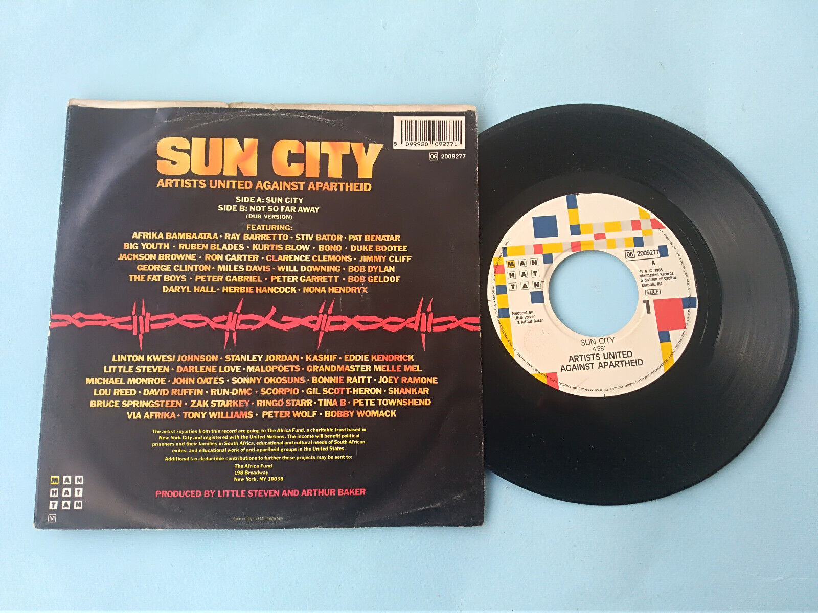 SUN CITY ARTISTS U ITED AGAINST APARTHEID 45 RPM 7" MANHATTAN RECORDS 1985 ITALY